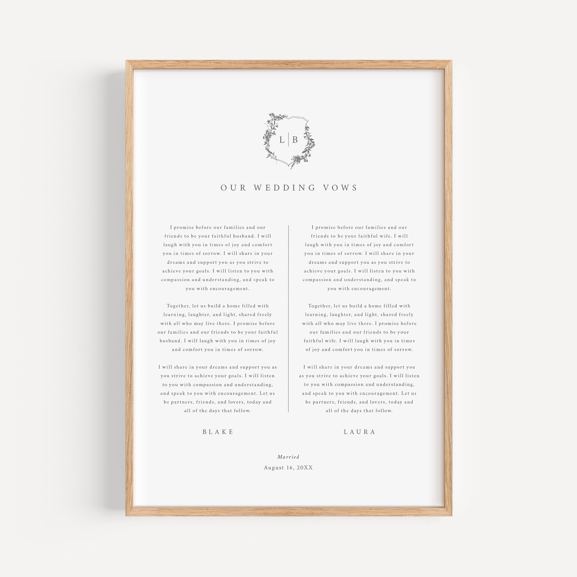 Botanic Crest Wedding Vows First Anniversary Gift