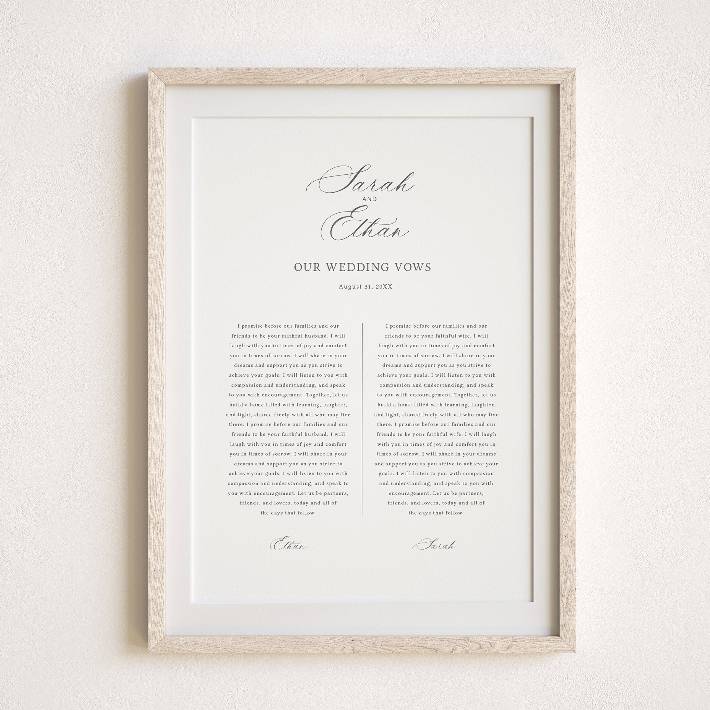 Classic Calligraphy Wedding Vows First Anniversary Gift