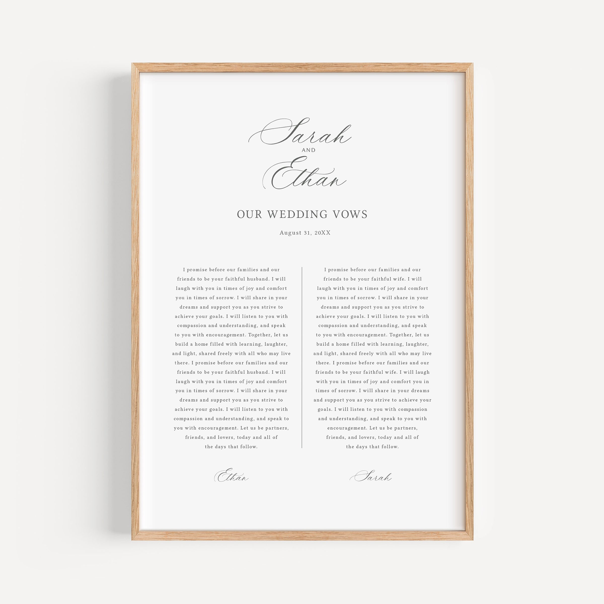 Classic Calligraphy Wedding Vows First Anniversary Gift