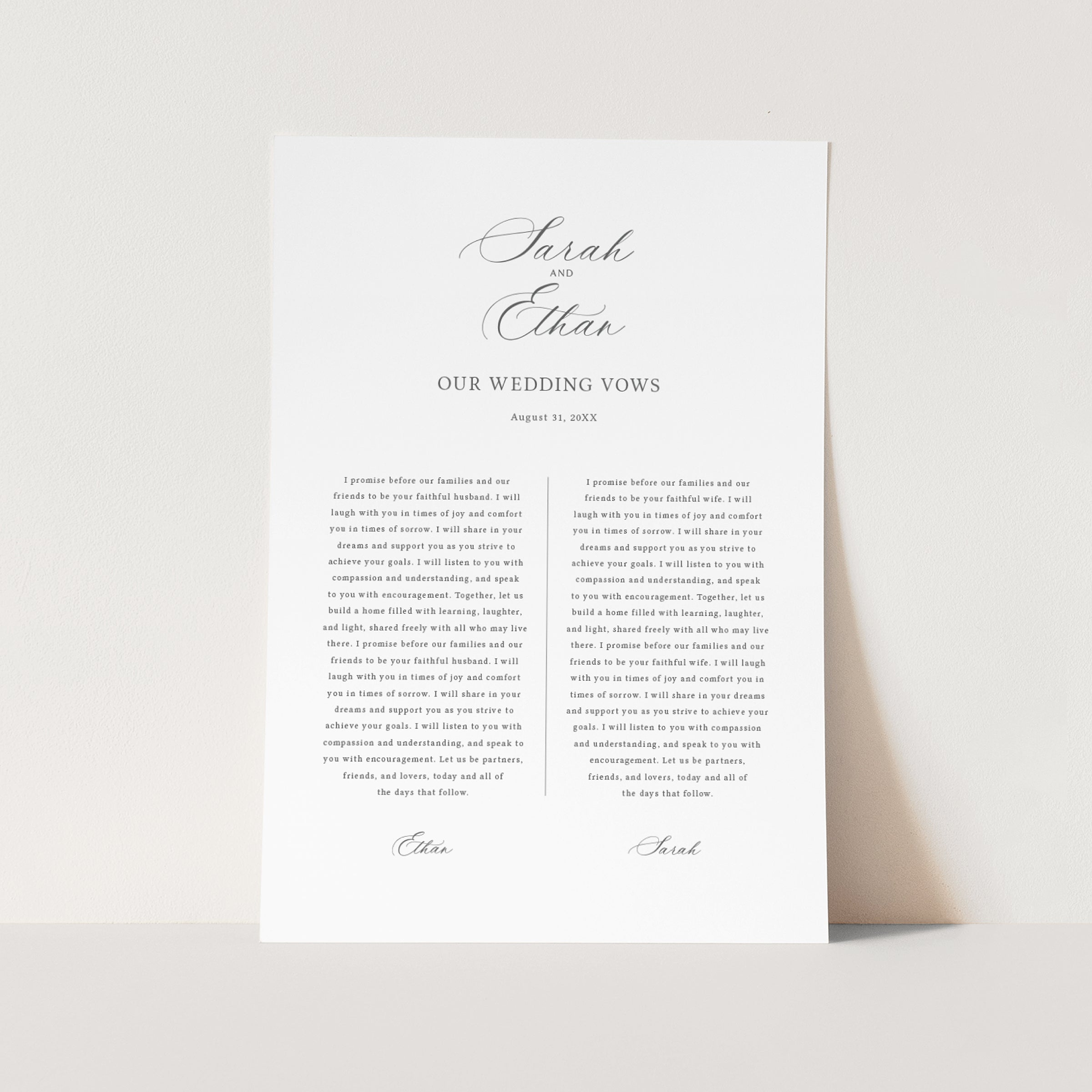 Classic Calligraphy Wedding Vows First Anniversary Gift