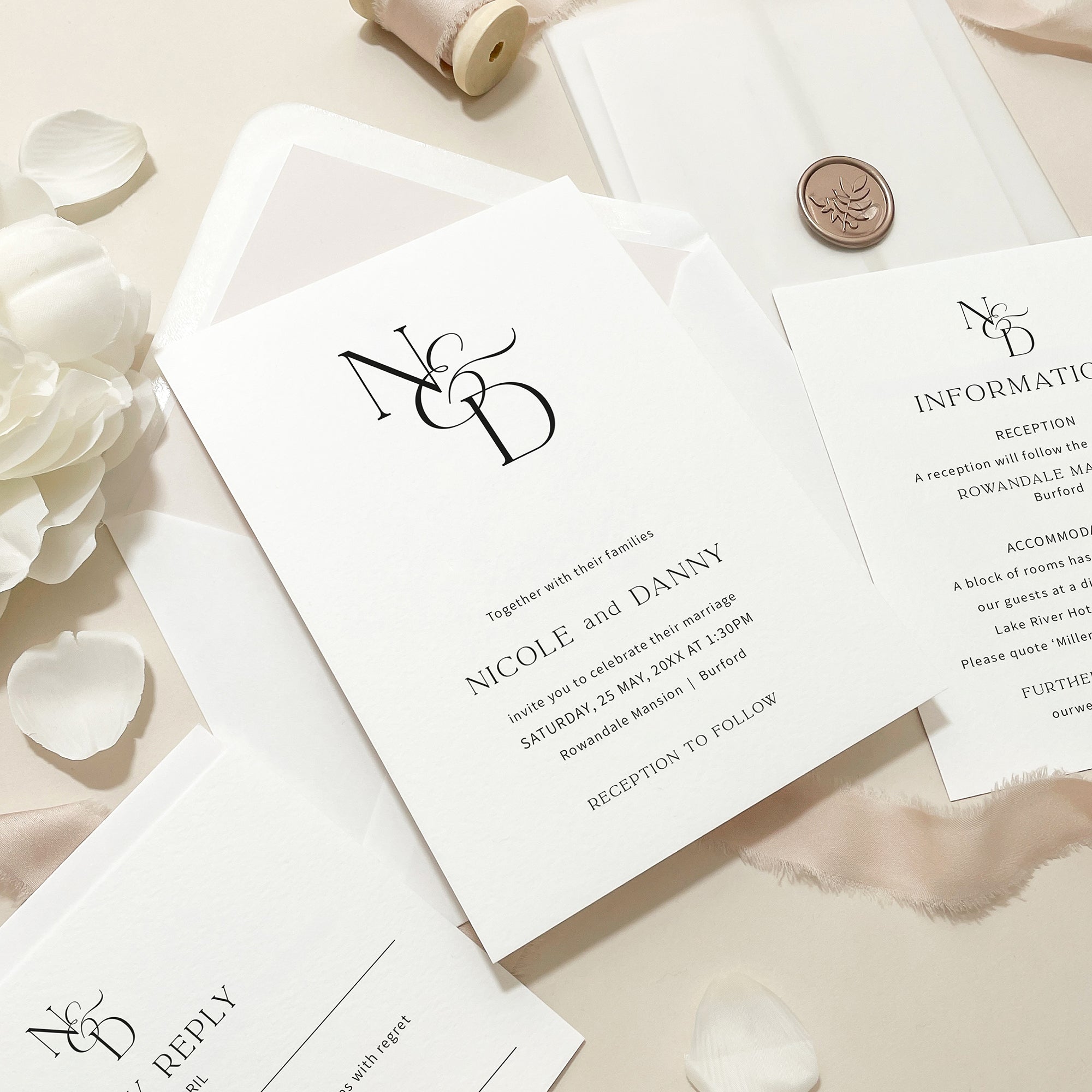 Boho Monogram Wedding Invitation Suite