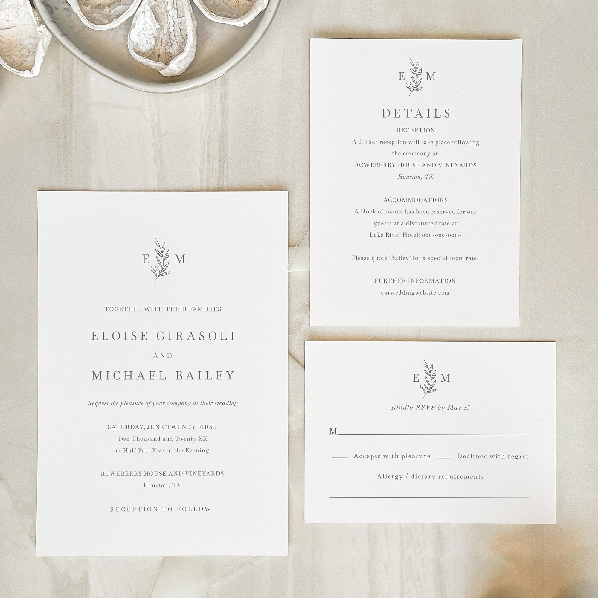 Botanic Monogram Wedding Invitation Suite