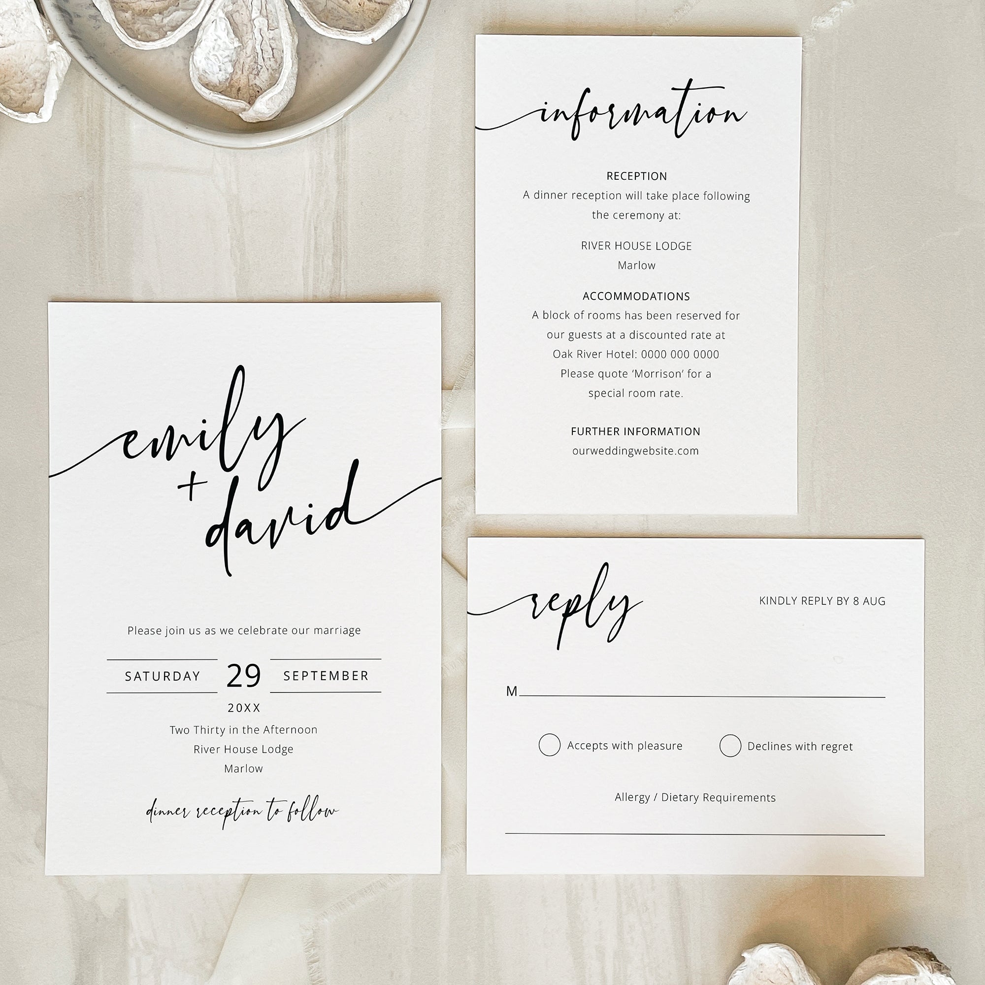 Contemporary Script Wedding Invitation Suite