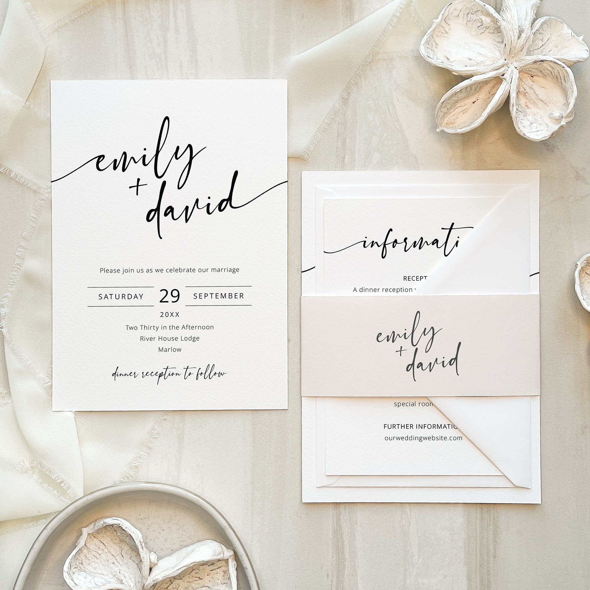 Contemporary Script Wedding Invitation Suite