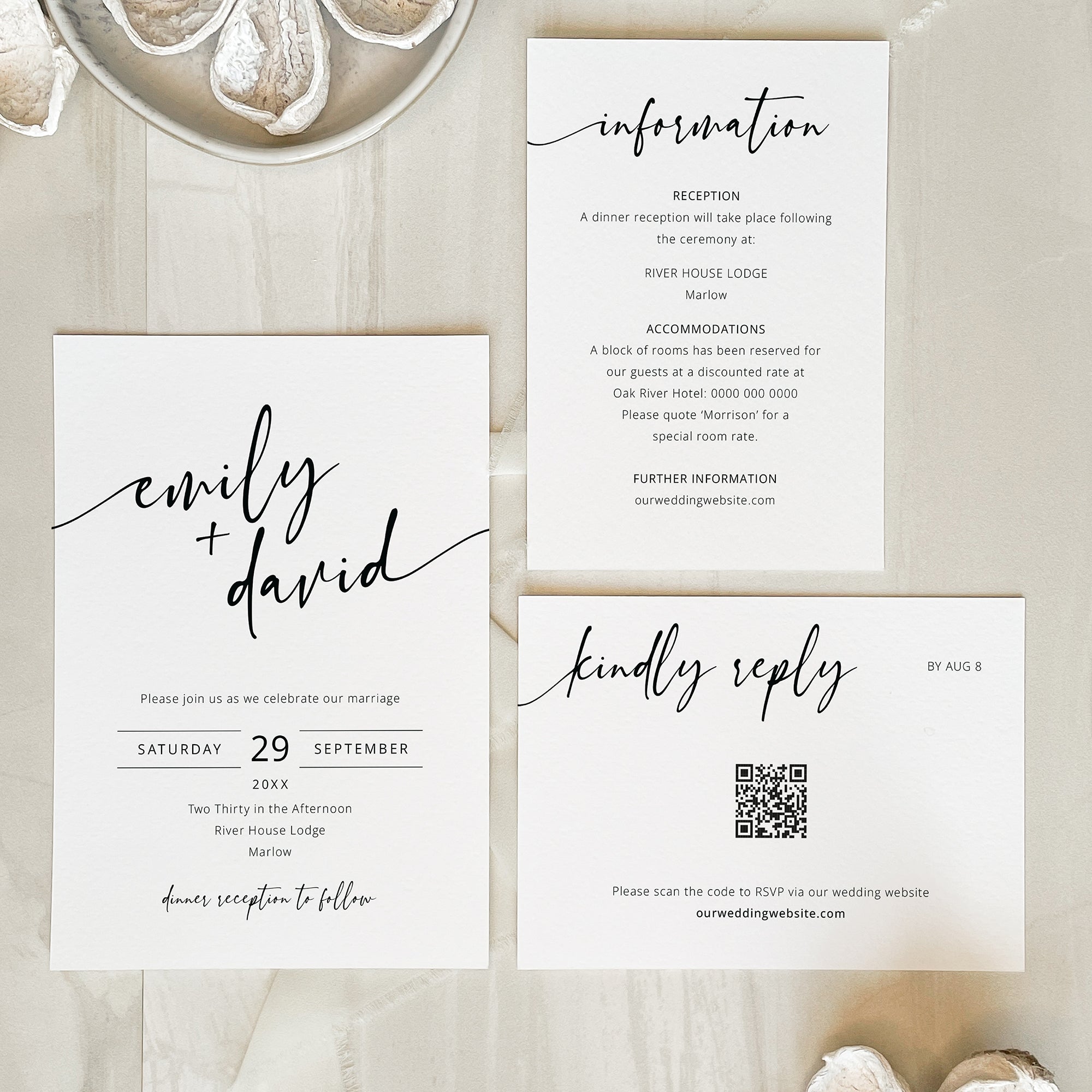Contemporary Script Wedding Invitation Suite