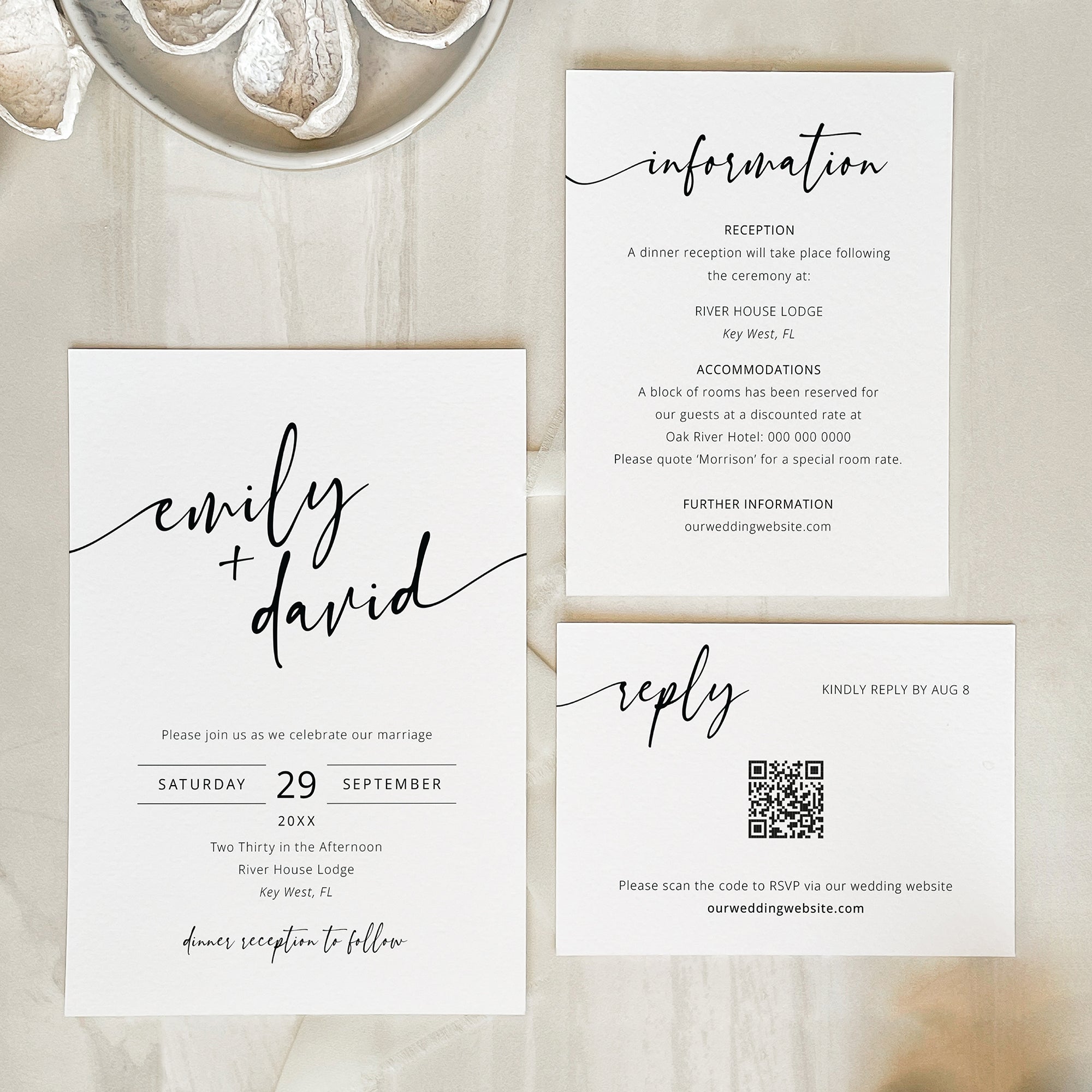 Contemporary Script Wedding Invitation Suite
