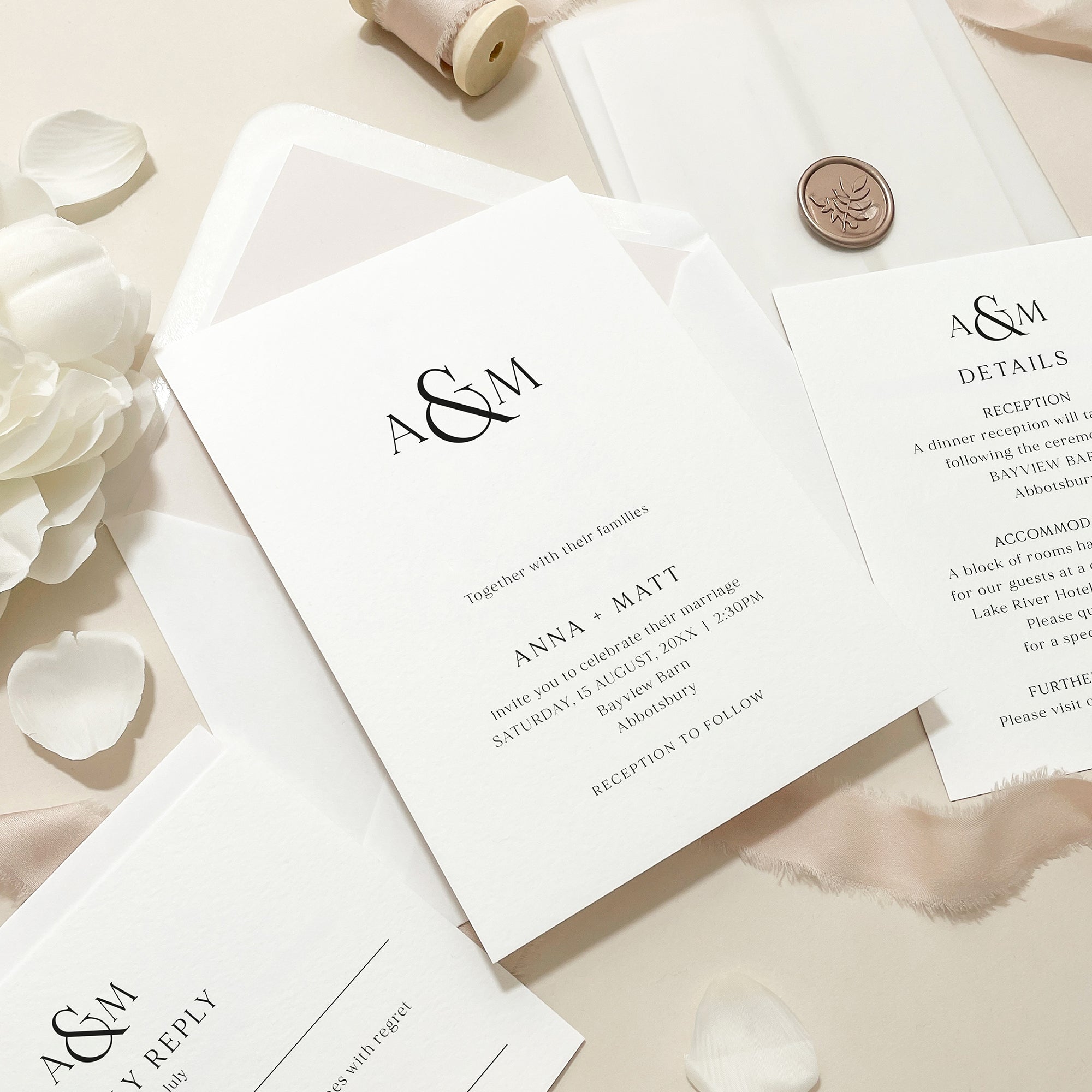 Modern Monogram Wedding Invitation Suite