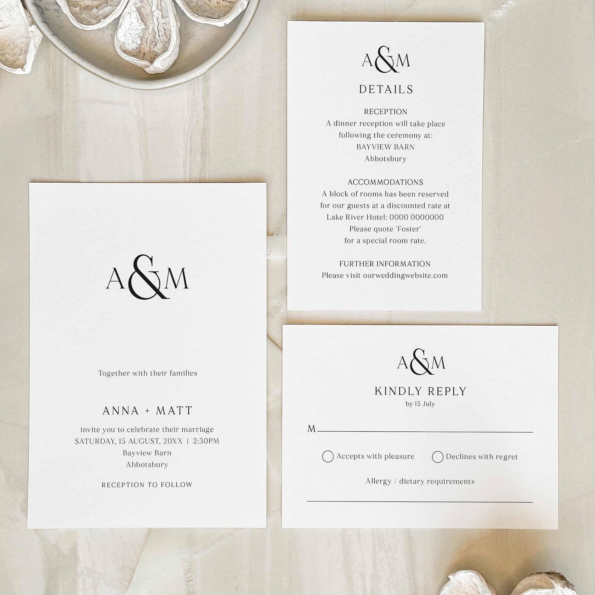 Modern Monogram Wedding Invitation Suite