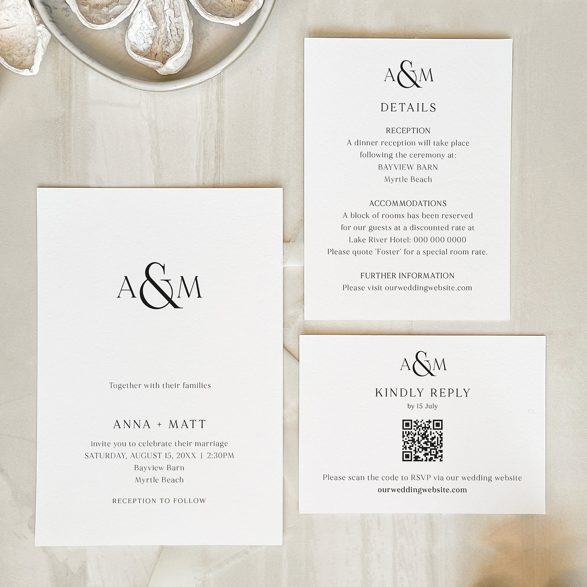 Modern Monogram Wedding Invitation Suite