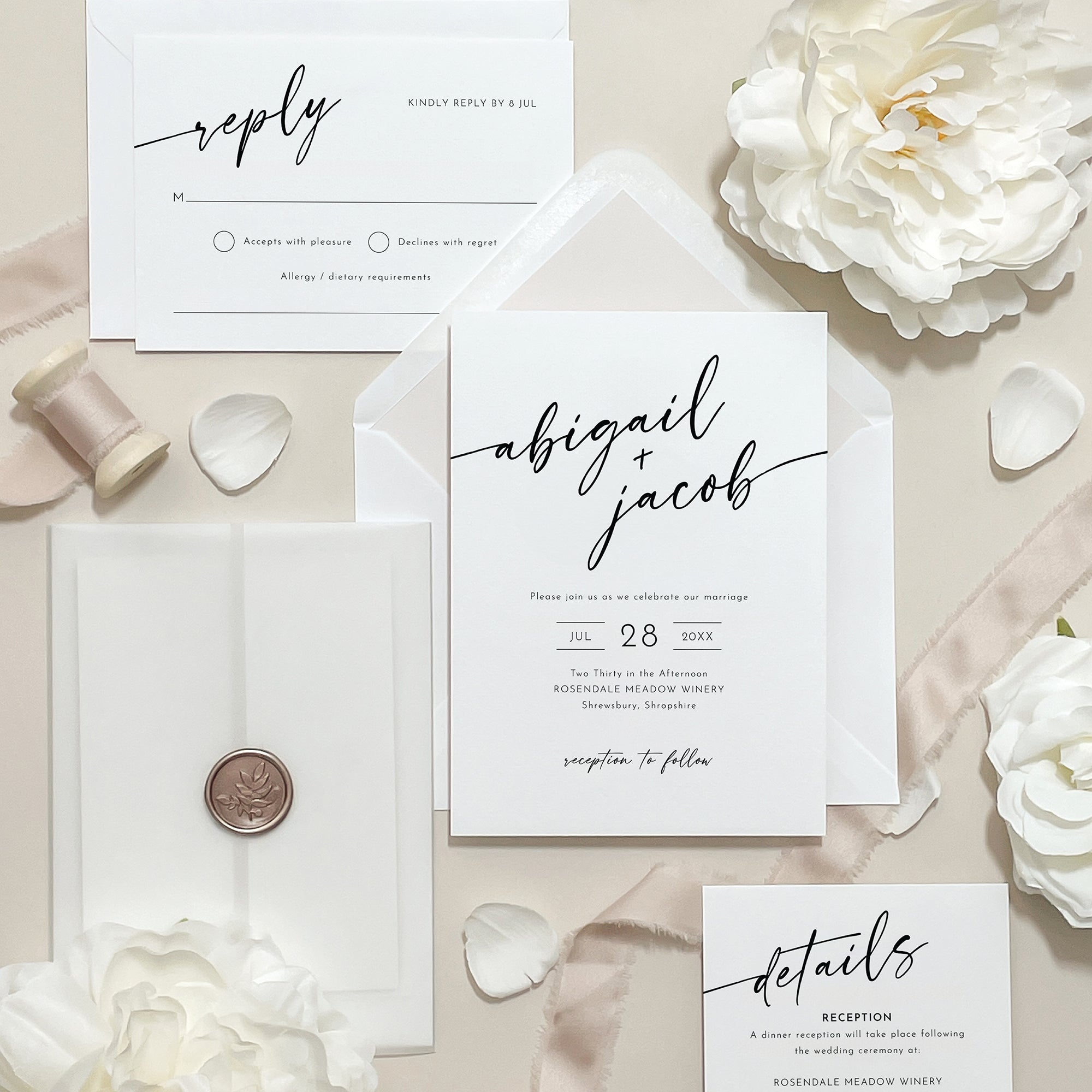 Modern Script Wedding Invitation Suite