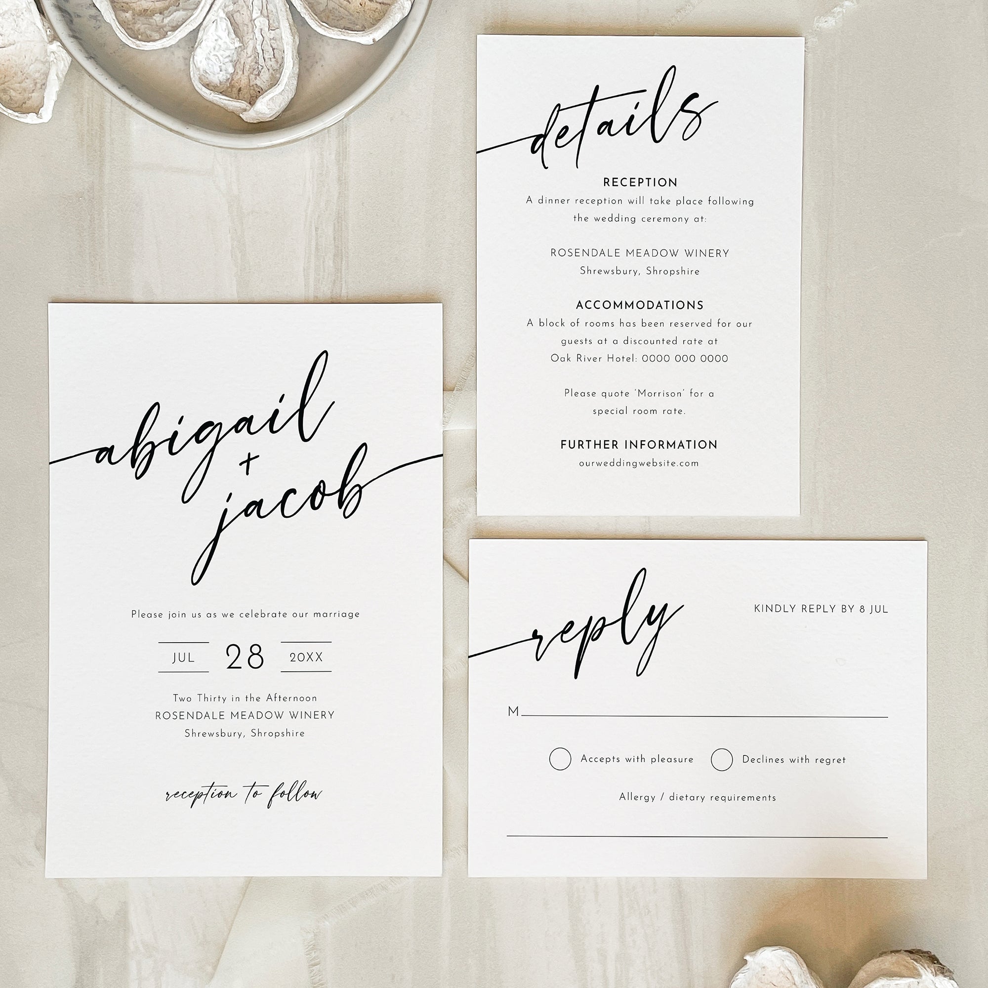 Modern Script Wedding Invitation Suite