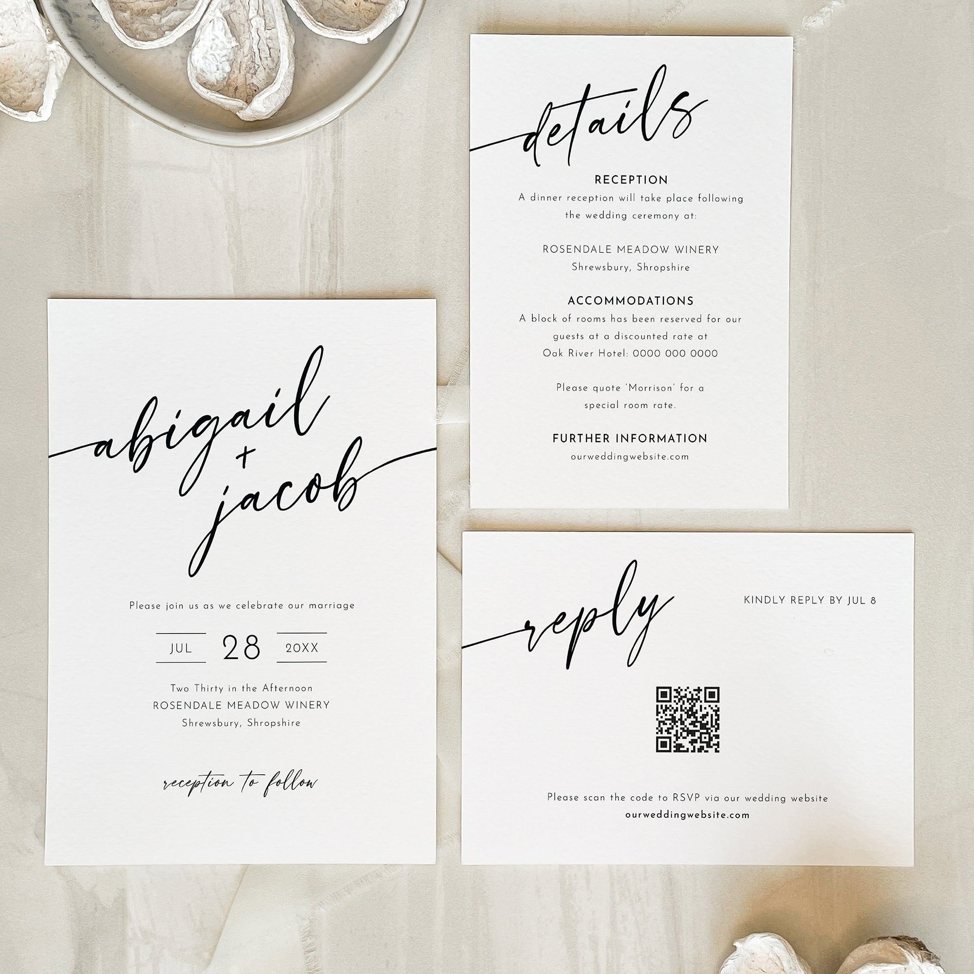 Modern Script Wedding Invitation Suite