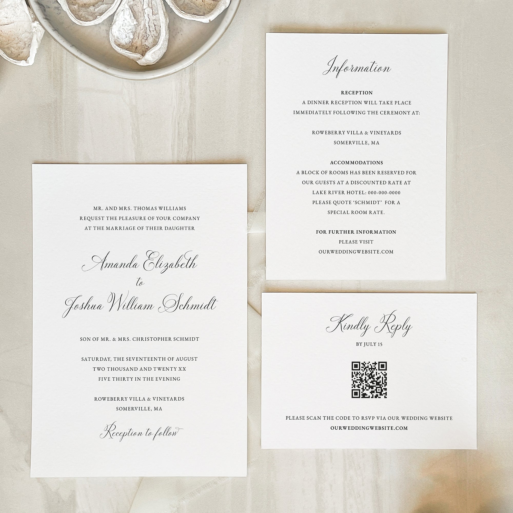 Traditional Calligraphy Wedding Invitation Suite