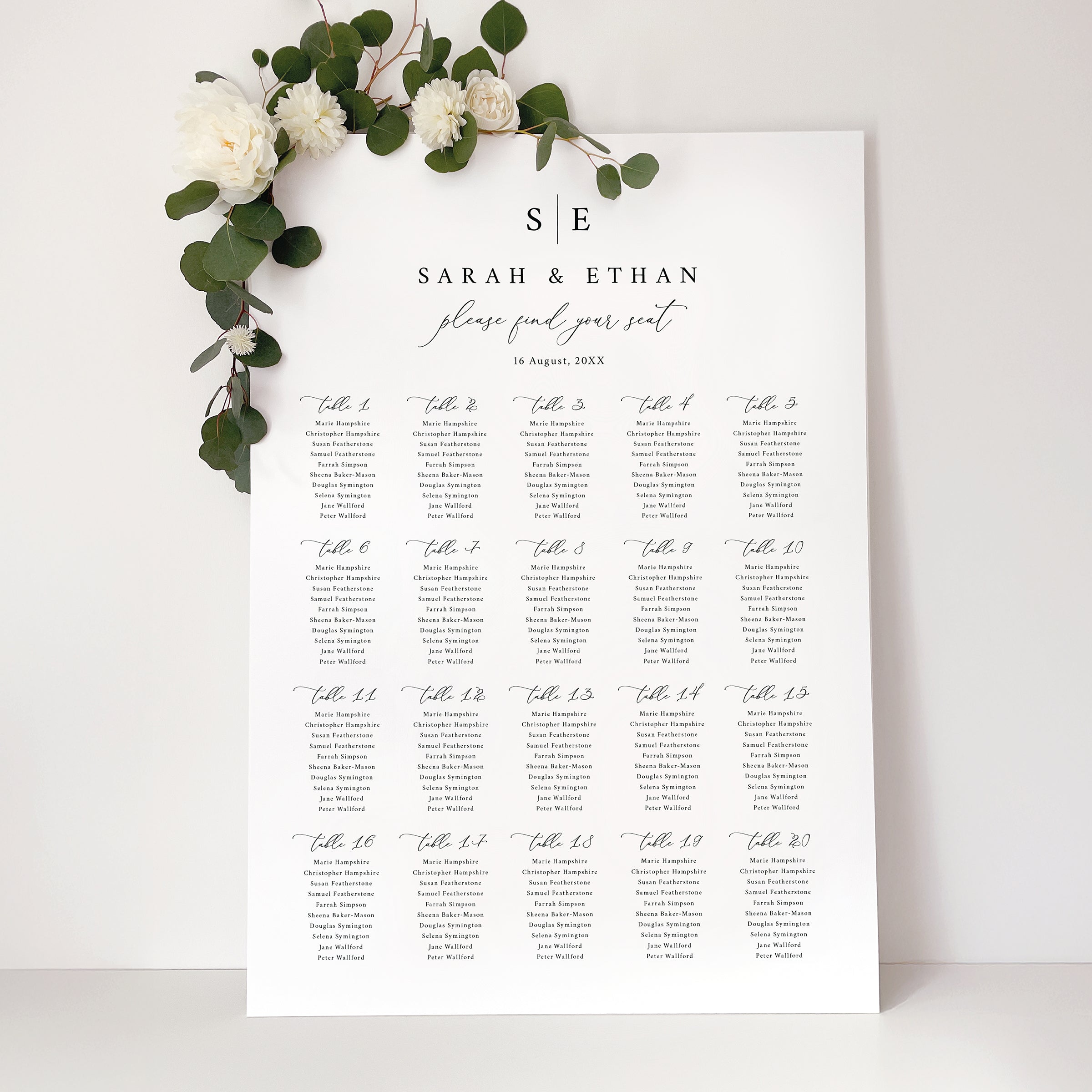 Classic Monogram Wedding Seating Chart