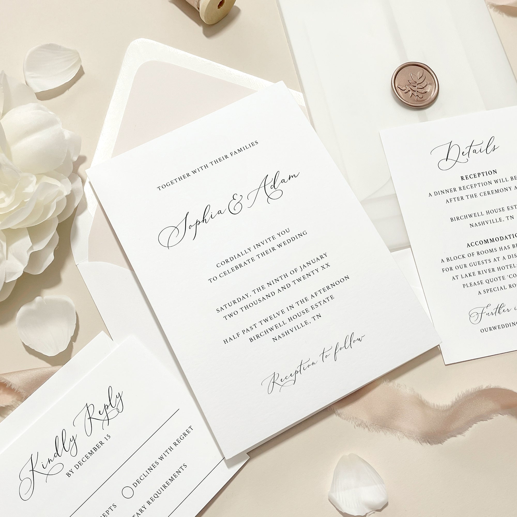 Whimsical Script Wedding Invitation Suite