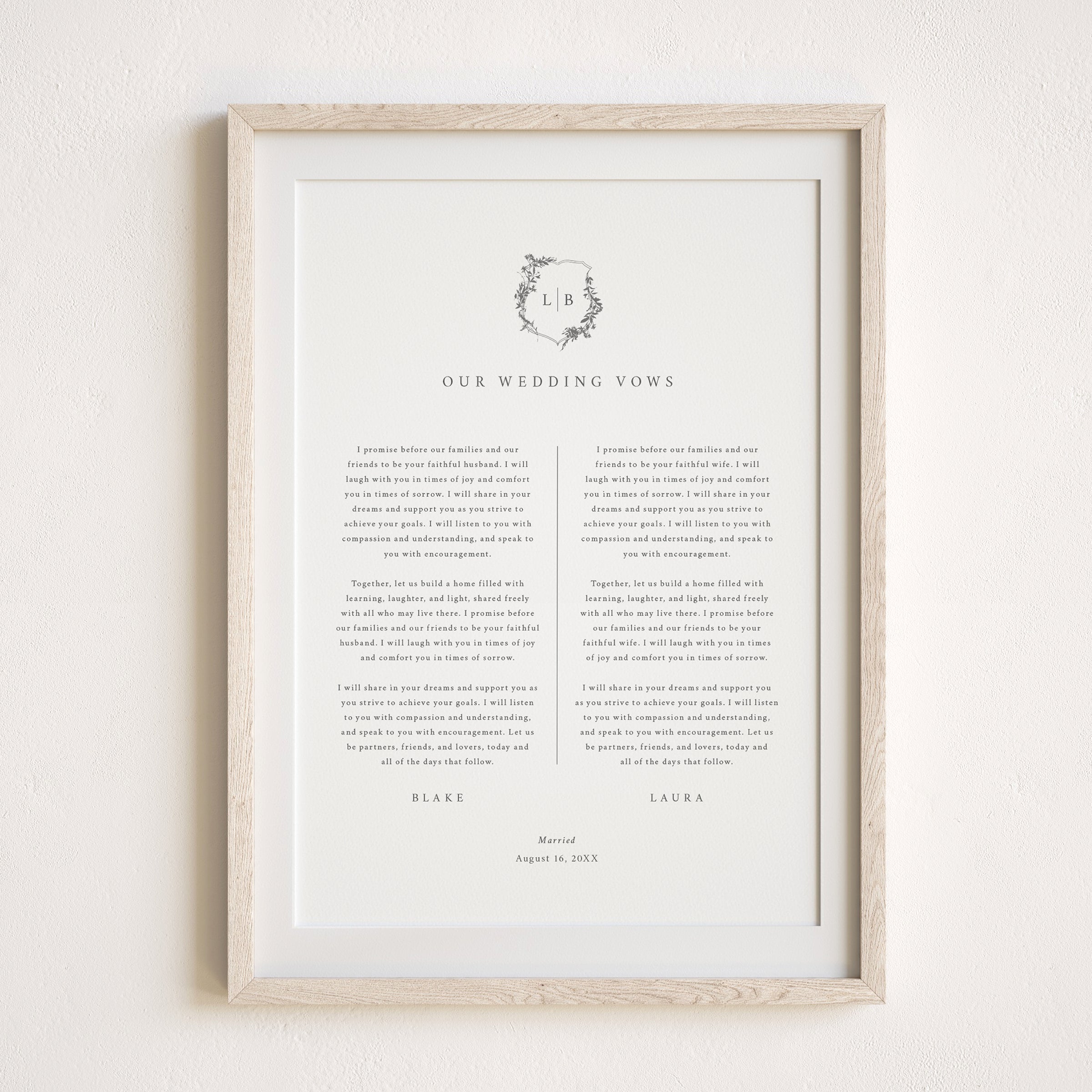 Botanic Crest Wedding Vows First Anniversary Gift