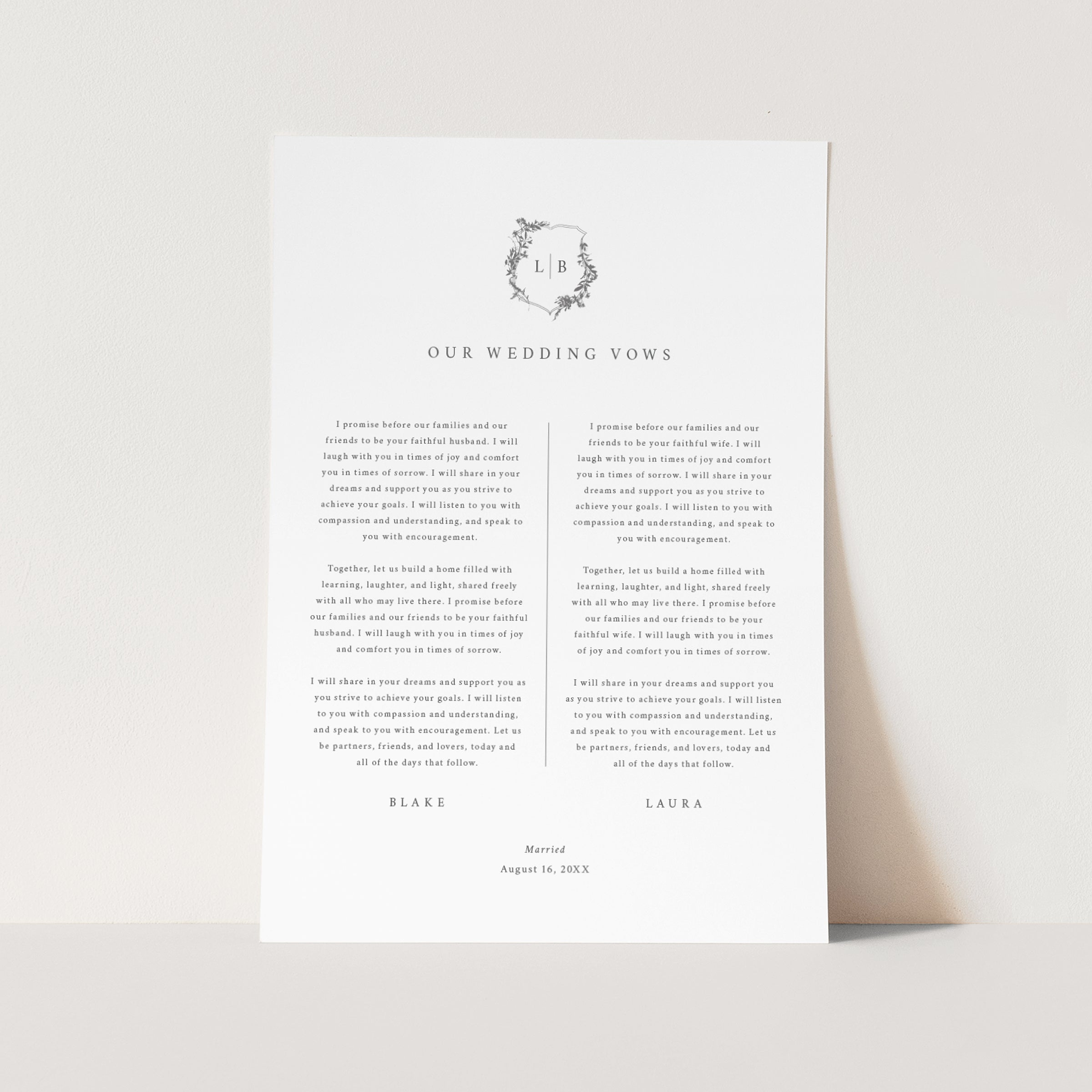 Botanic Crest Wedding Vows First Anniversary Gift