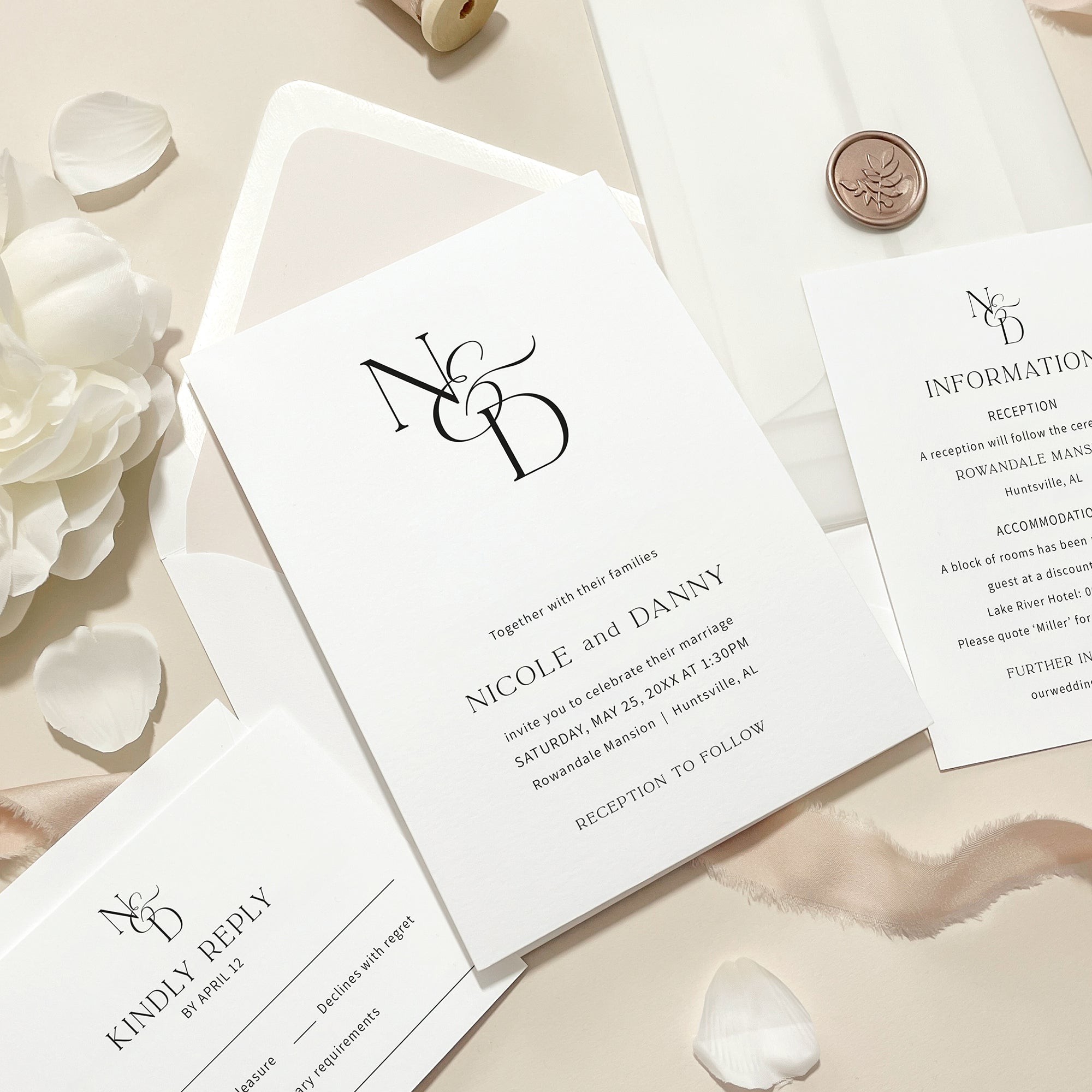 Boho Monogram Wedding Invitation Suite