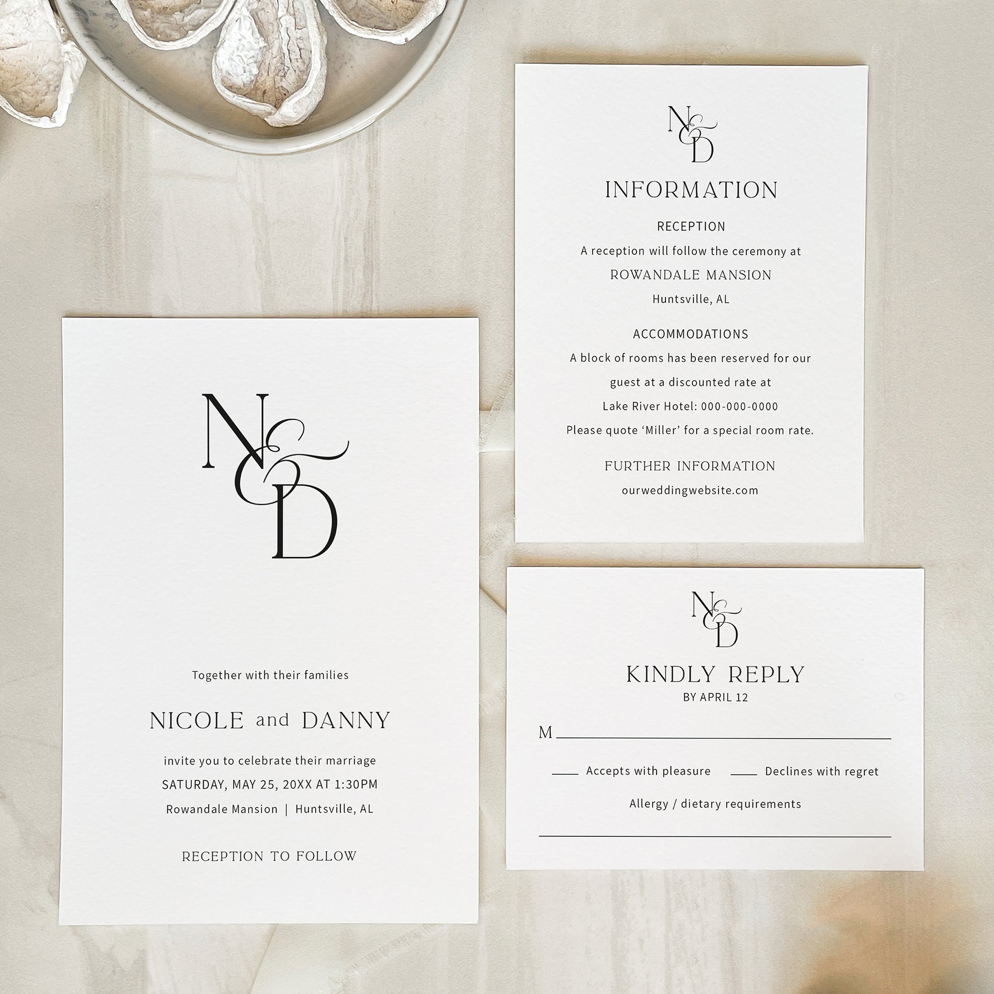 Boho Monogram Wedding Invitation Suite