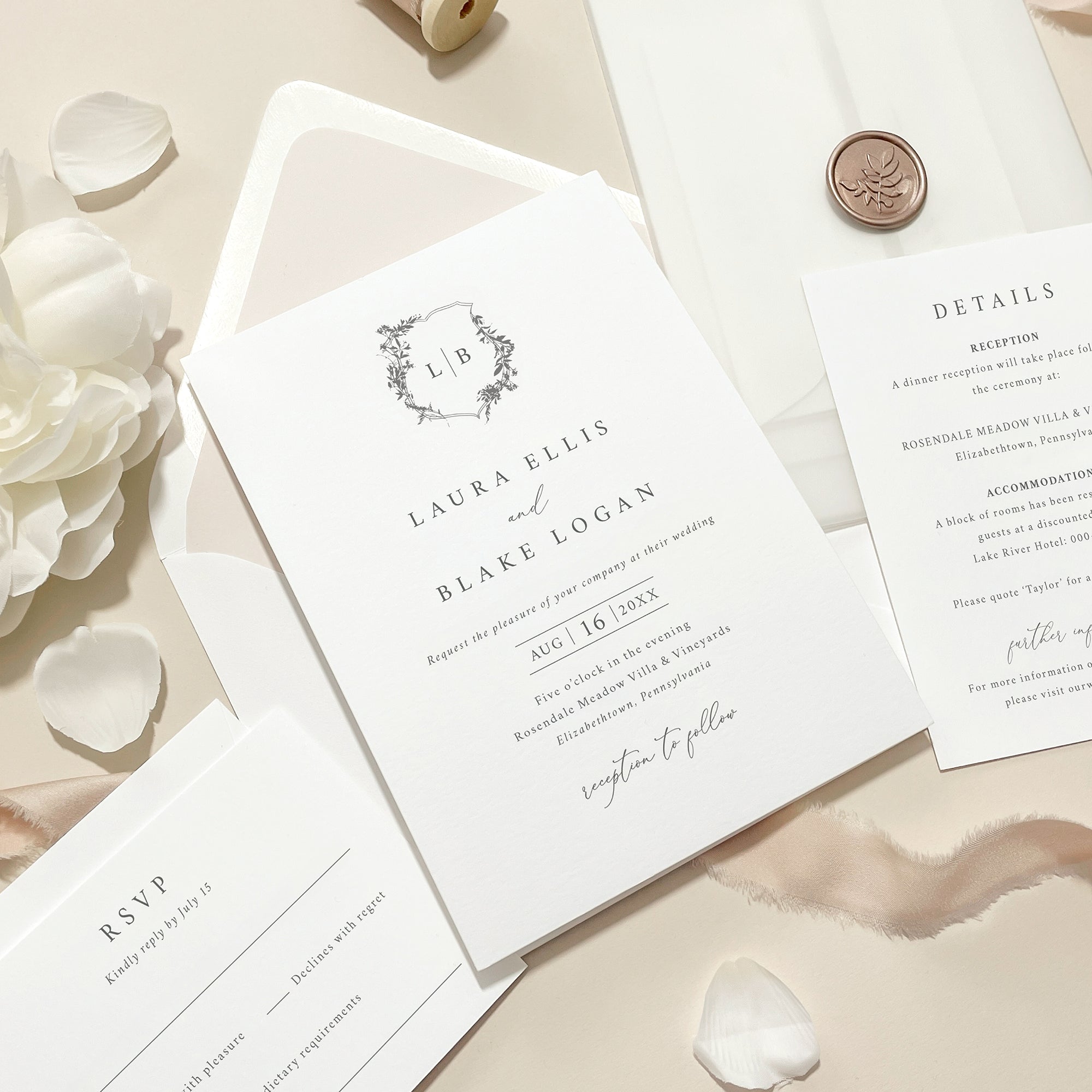 Botanic Crest Wedding Invitation Suite