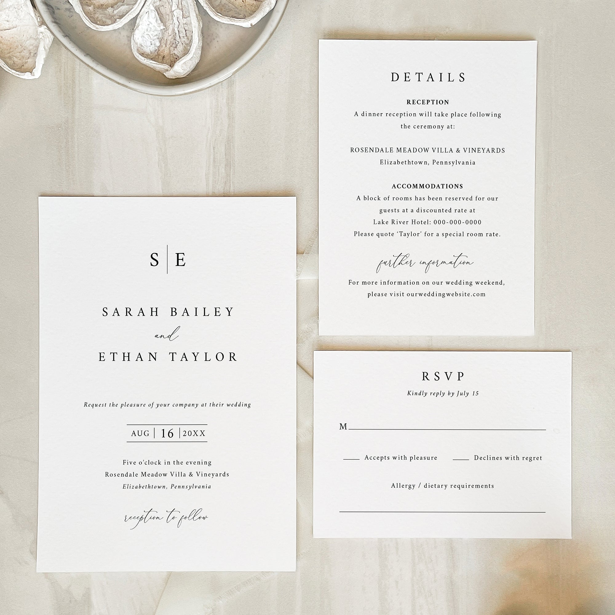 Classic Monogram Wedding Invitation Suite
