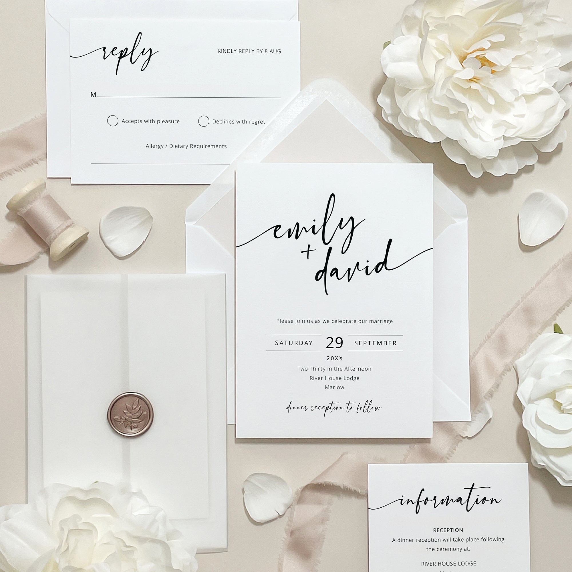 Contemporary Script Wedding Invitation Suite