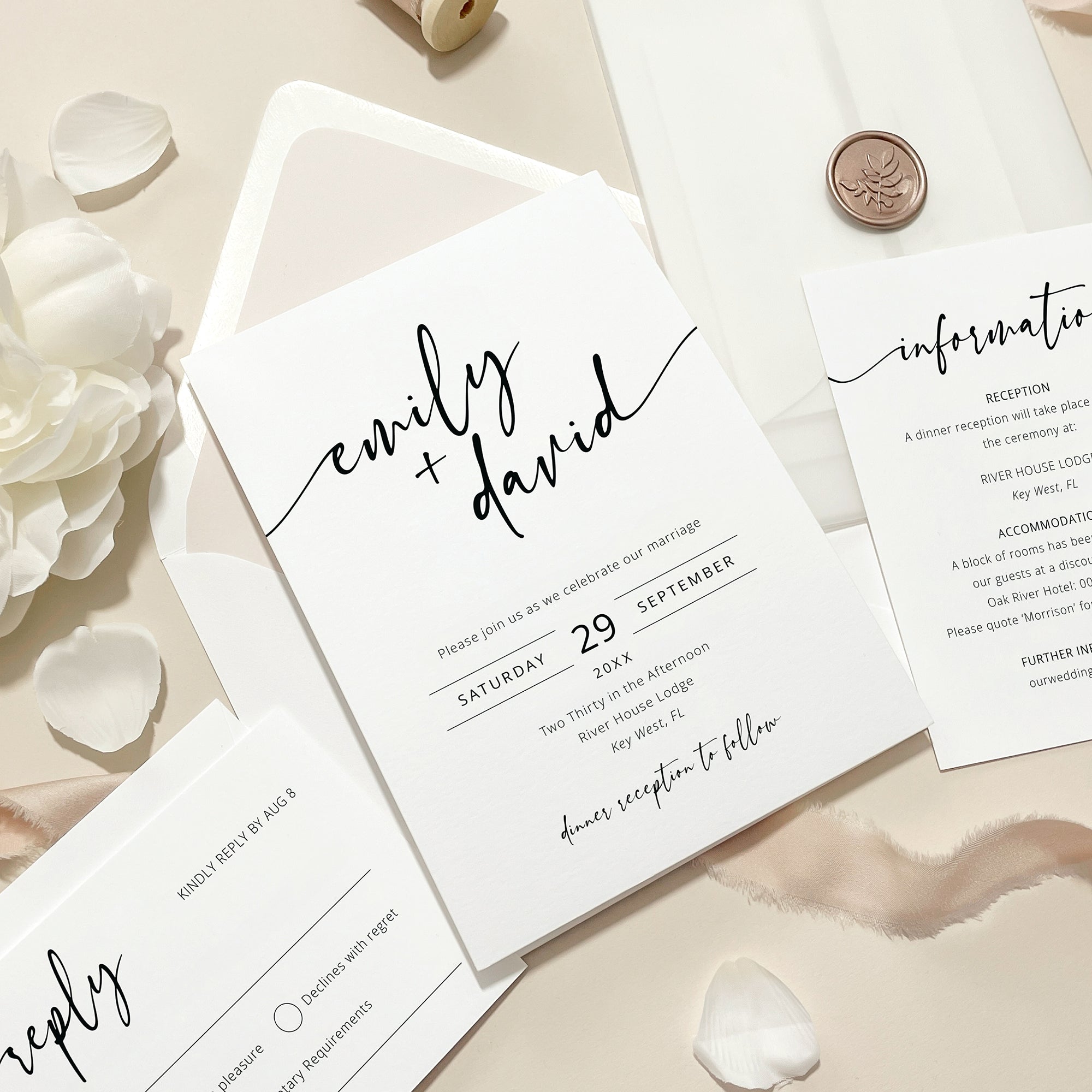 Contemporary Script Wedding Invitation Suite