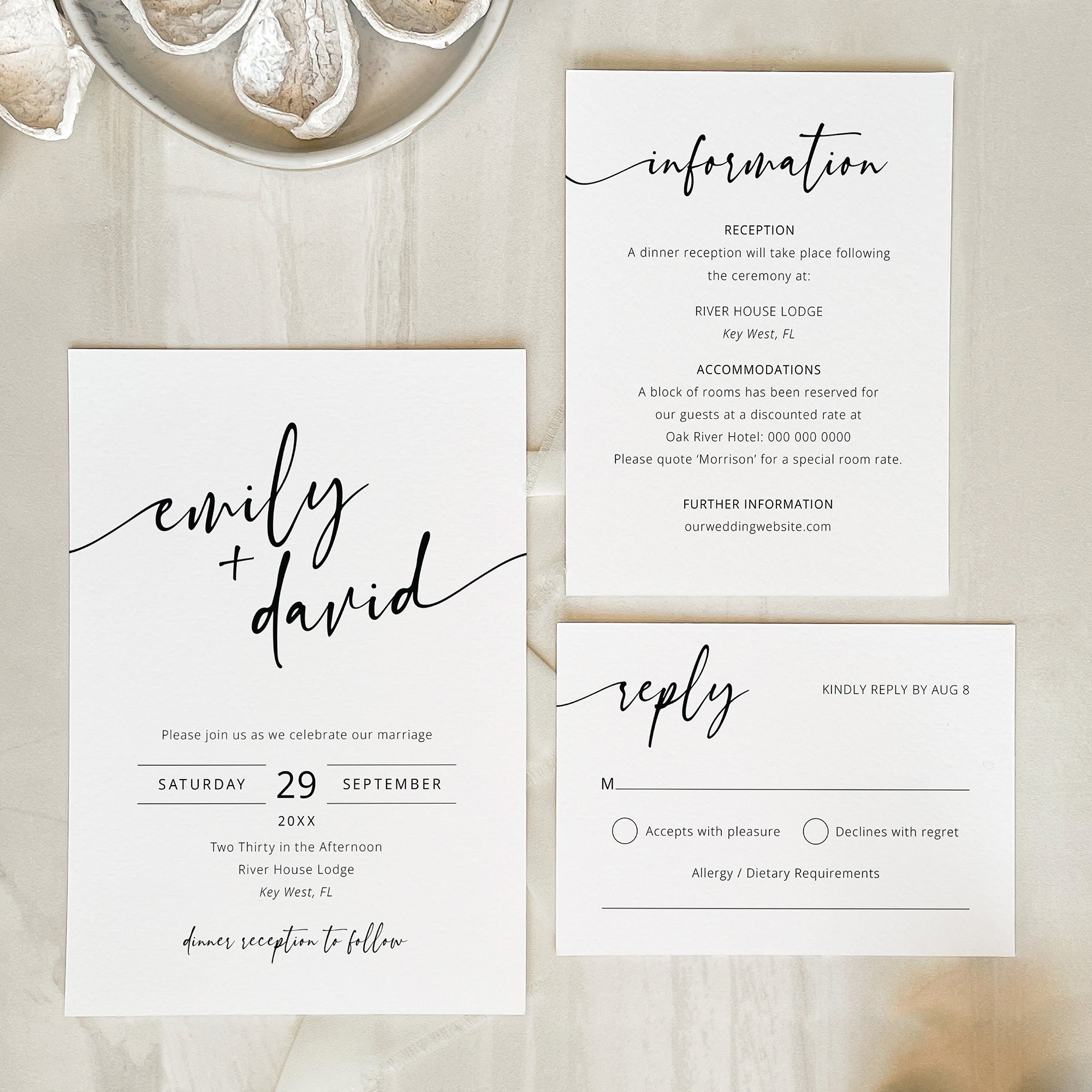 Contemporary Script Wedding Invitation Suite