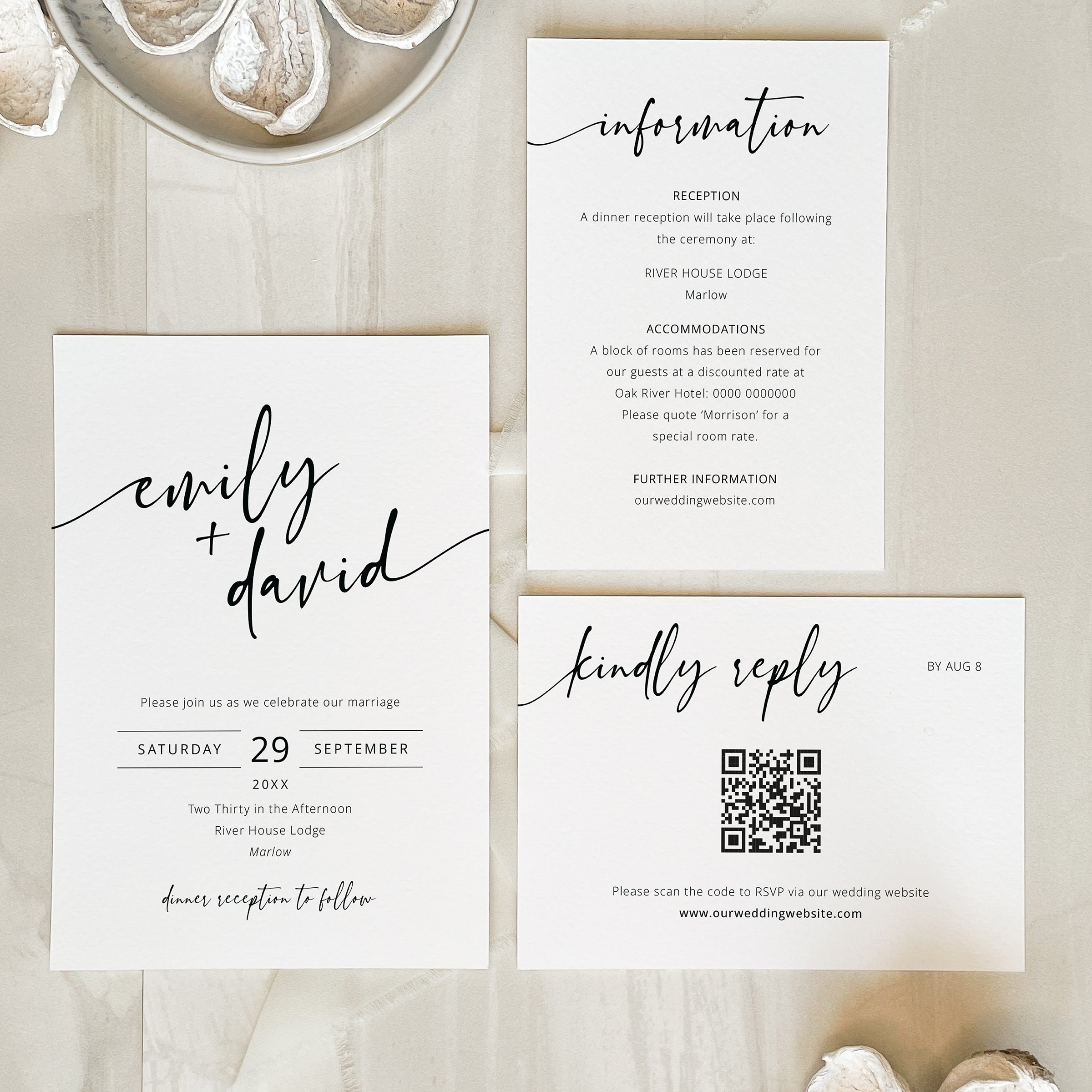 Contemporary Script Wedding Invitation Suite