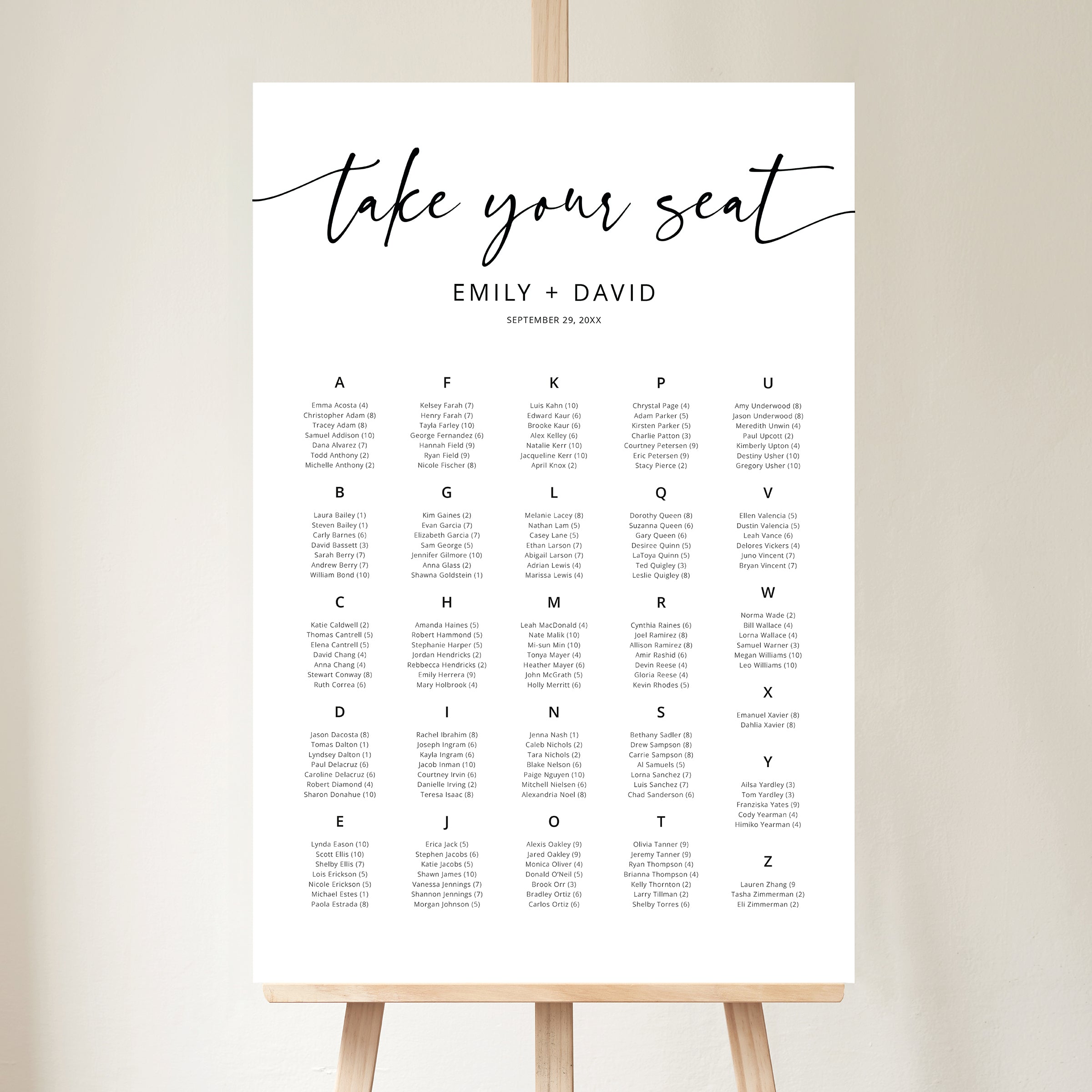 Contemporary Script Wedding Seating Chart