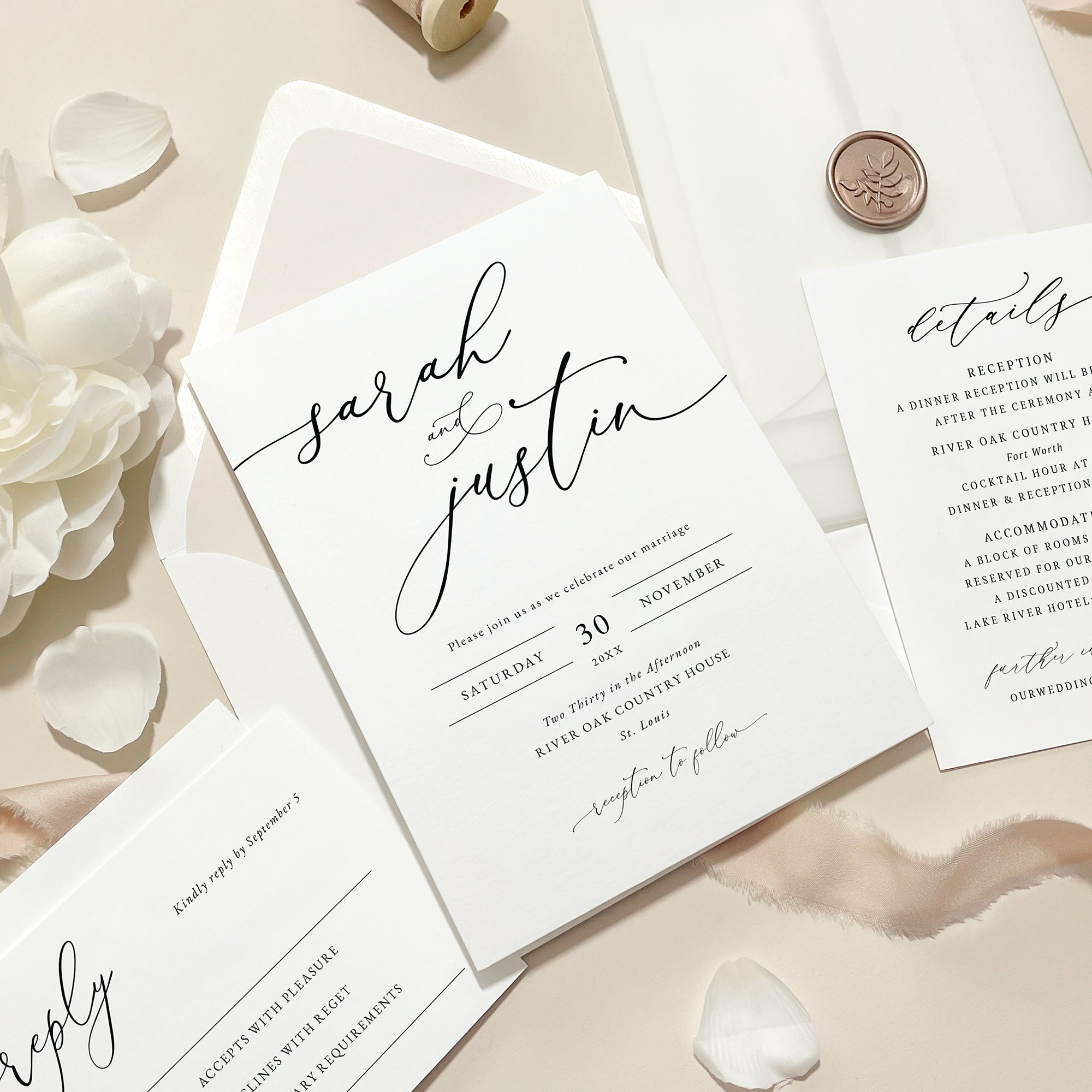 Elegant Script Wedding Invitation Suite