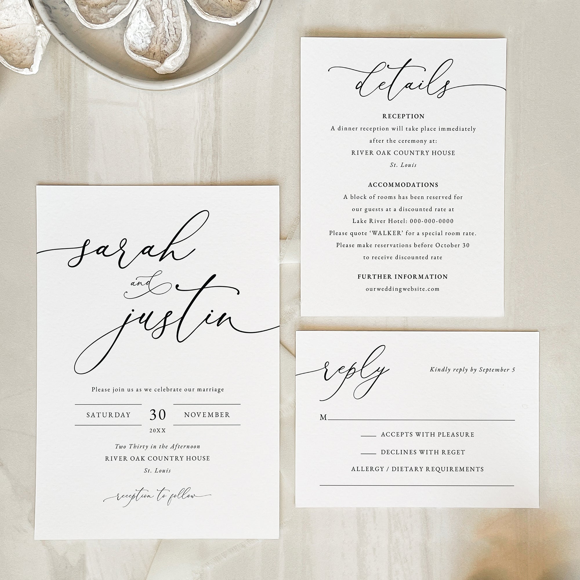 Elegant Script Wedding Invitation Suite
