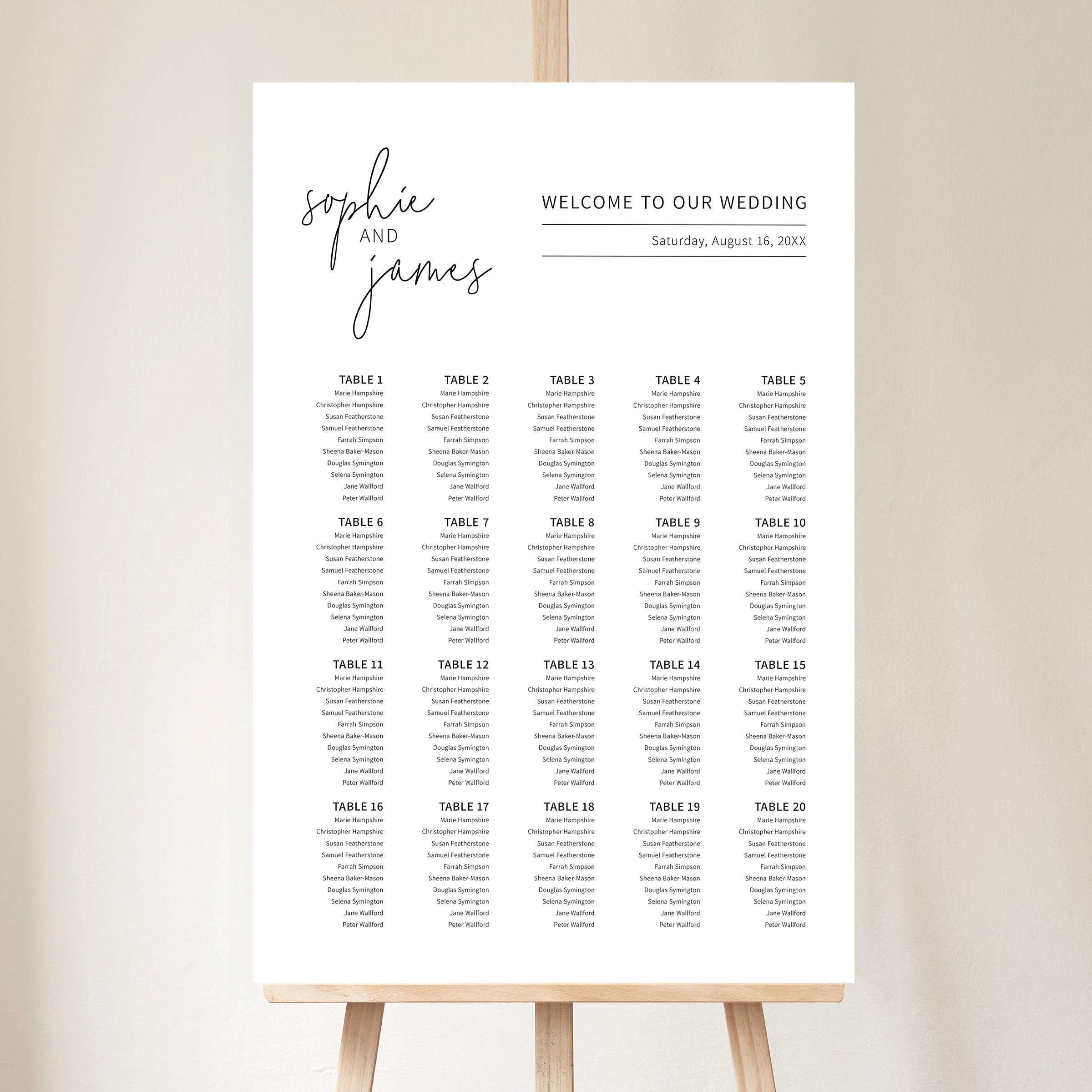 Minimalist Signature Wedding Seating Chart