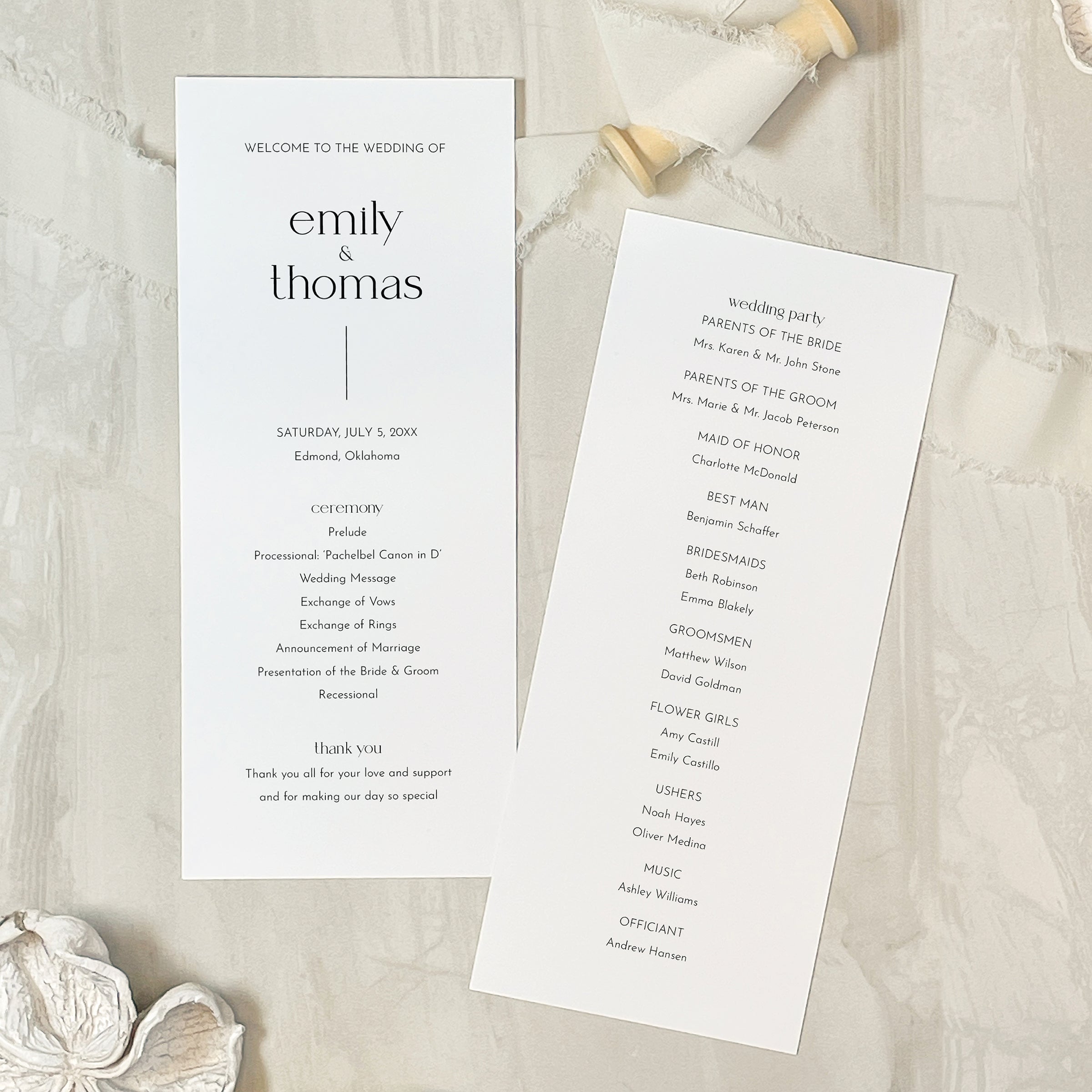 Modern Minimalist Wedding Program