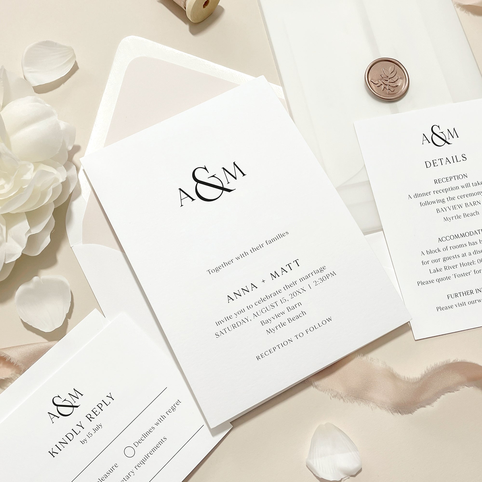 Modern Monogram Wedding Invitation Suite