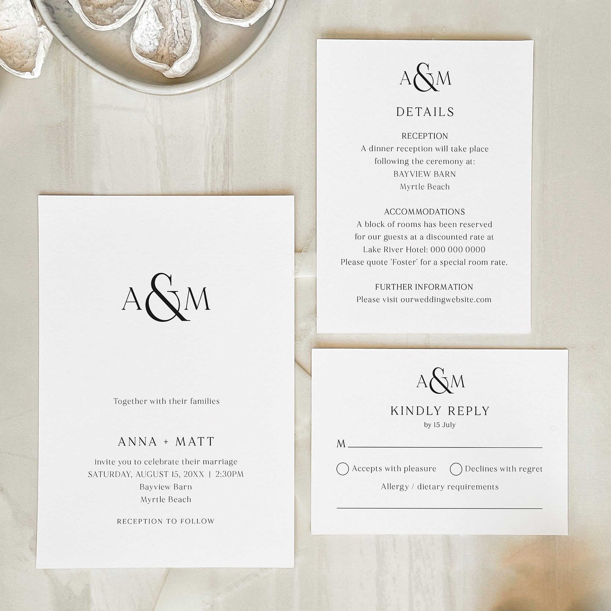 Modern Monogram Wedding Invitation Suite