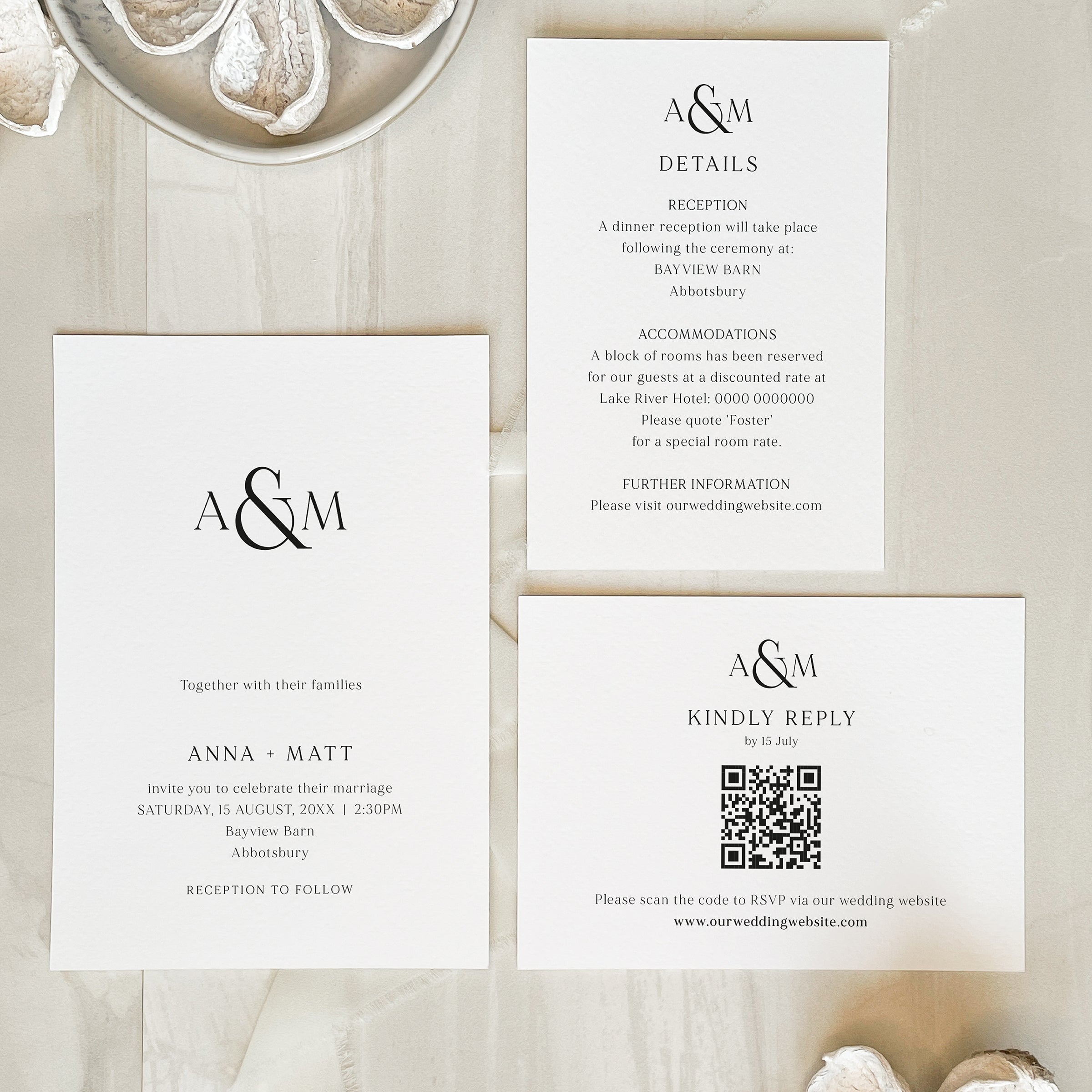 Modern Monogram Wedding Invitation Suite