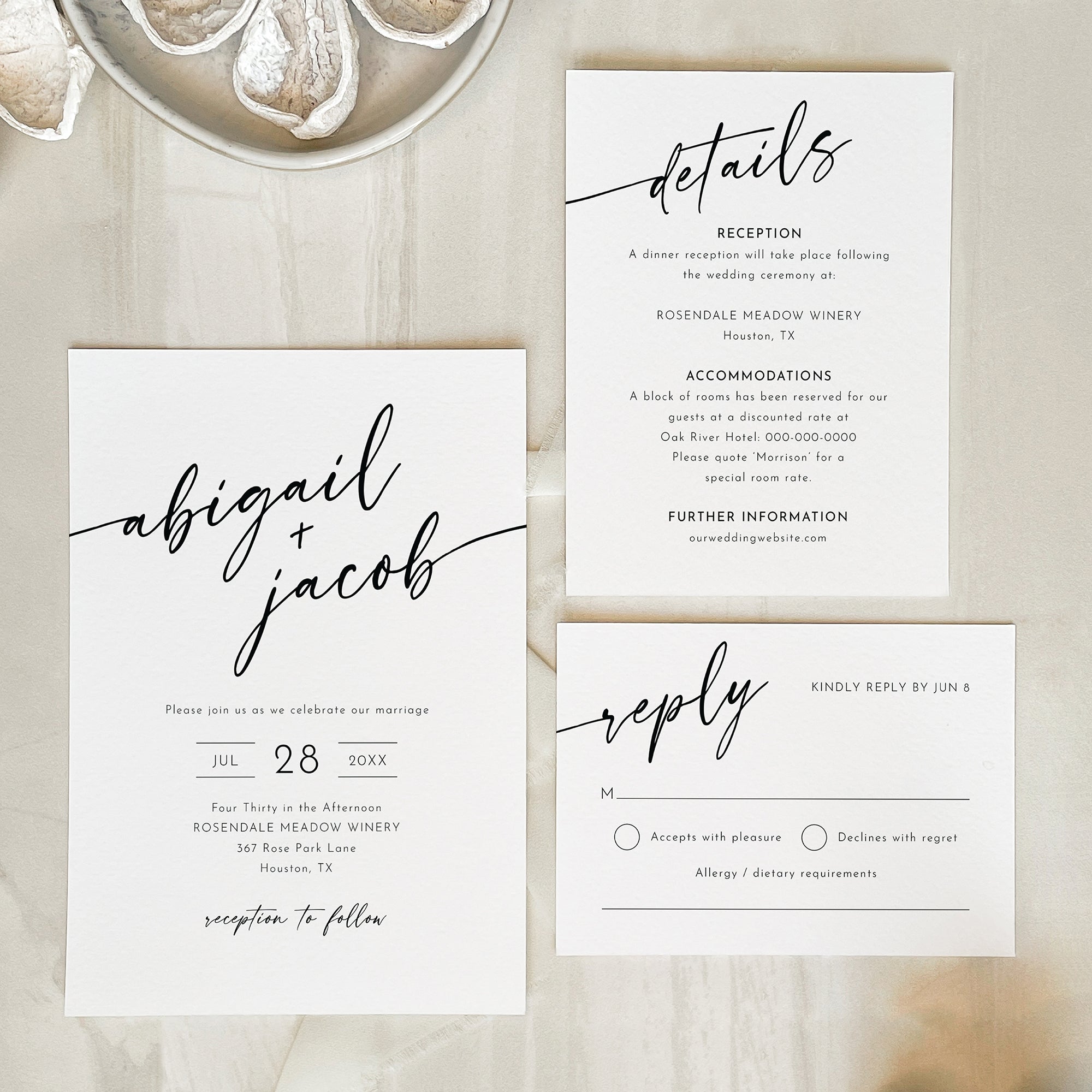 Modern Script Wedding Invitation Suite