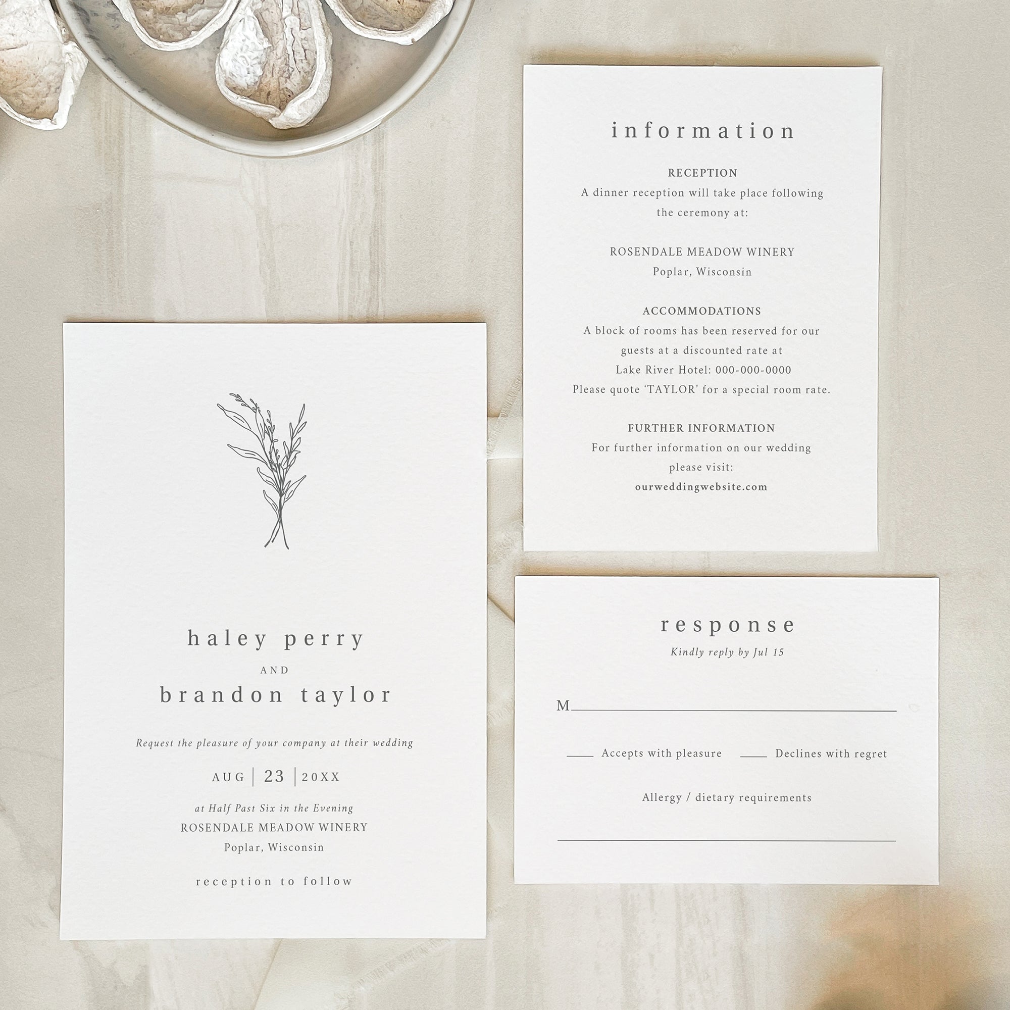 Rustic Botanic Wedding Invitation Suite