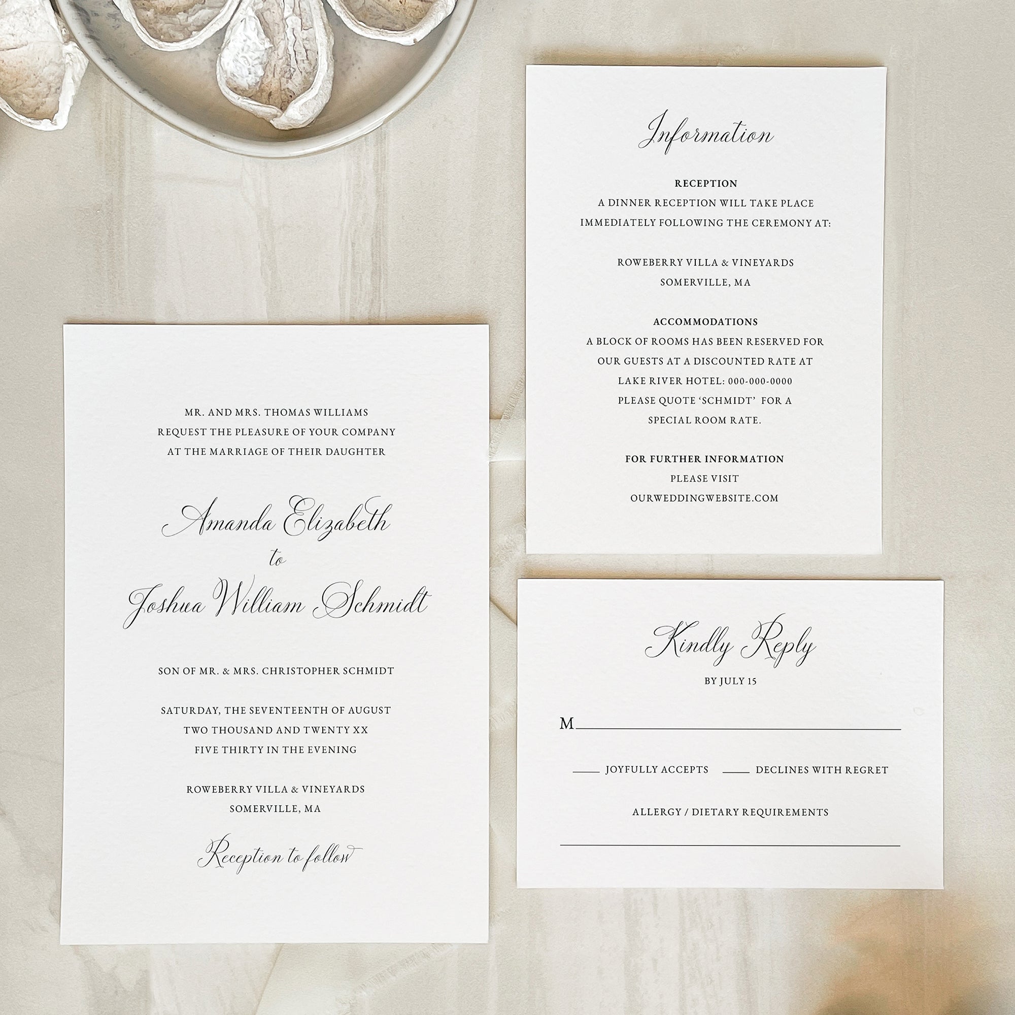 Traditional Calligraphy Wedding Invitation Suite