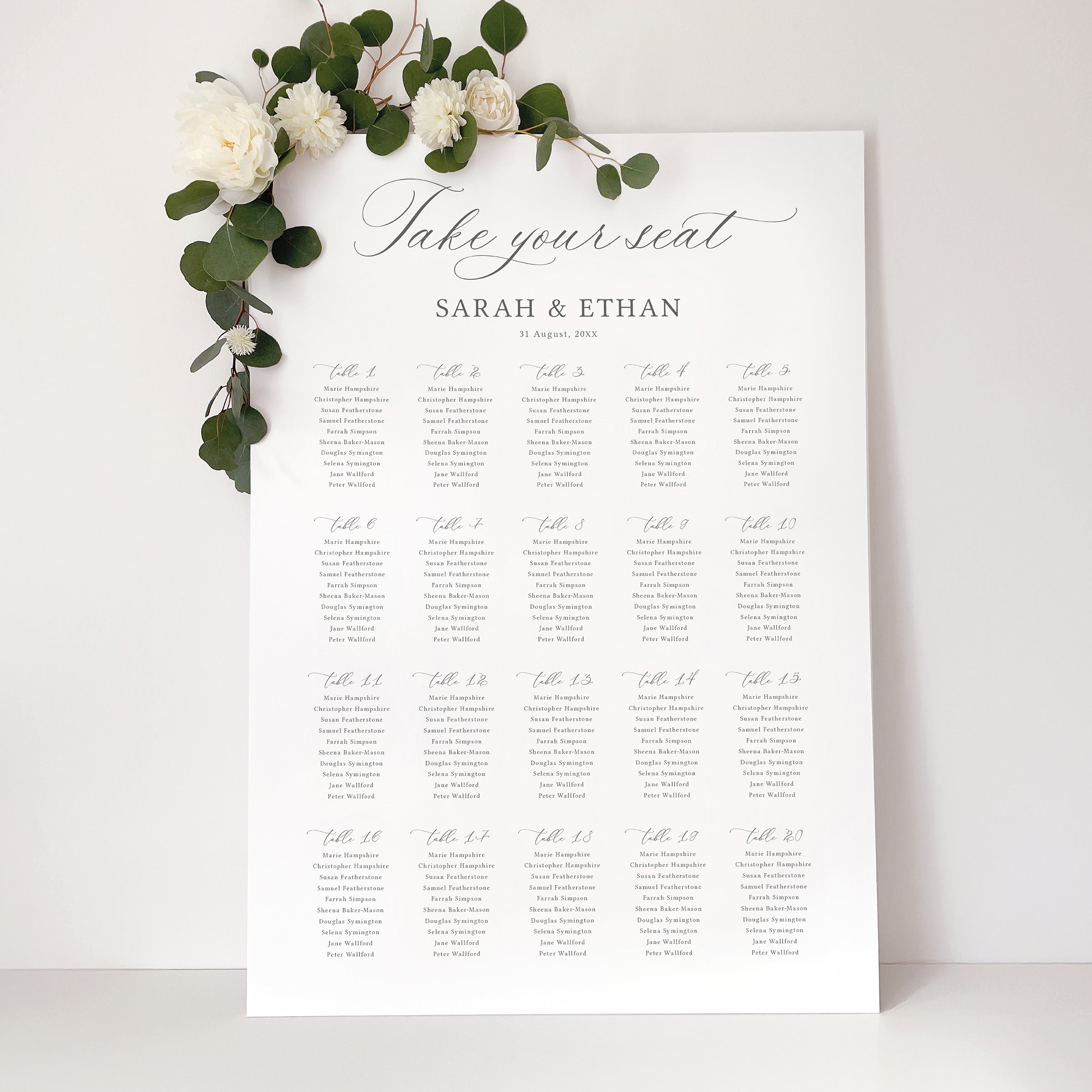 Classic Calligraphy Wedding Seating Chart