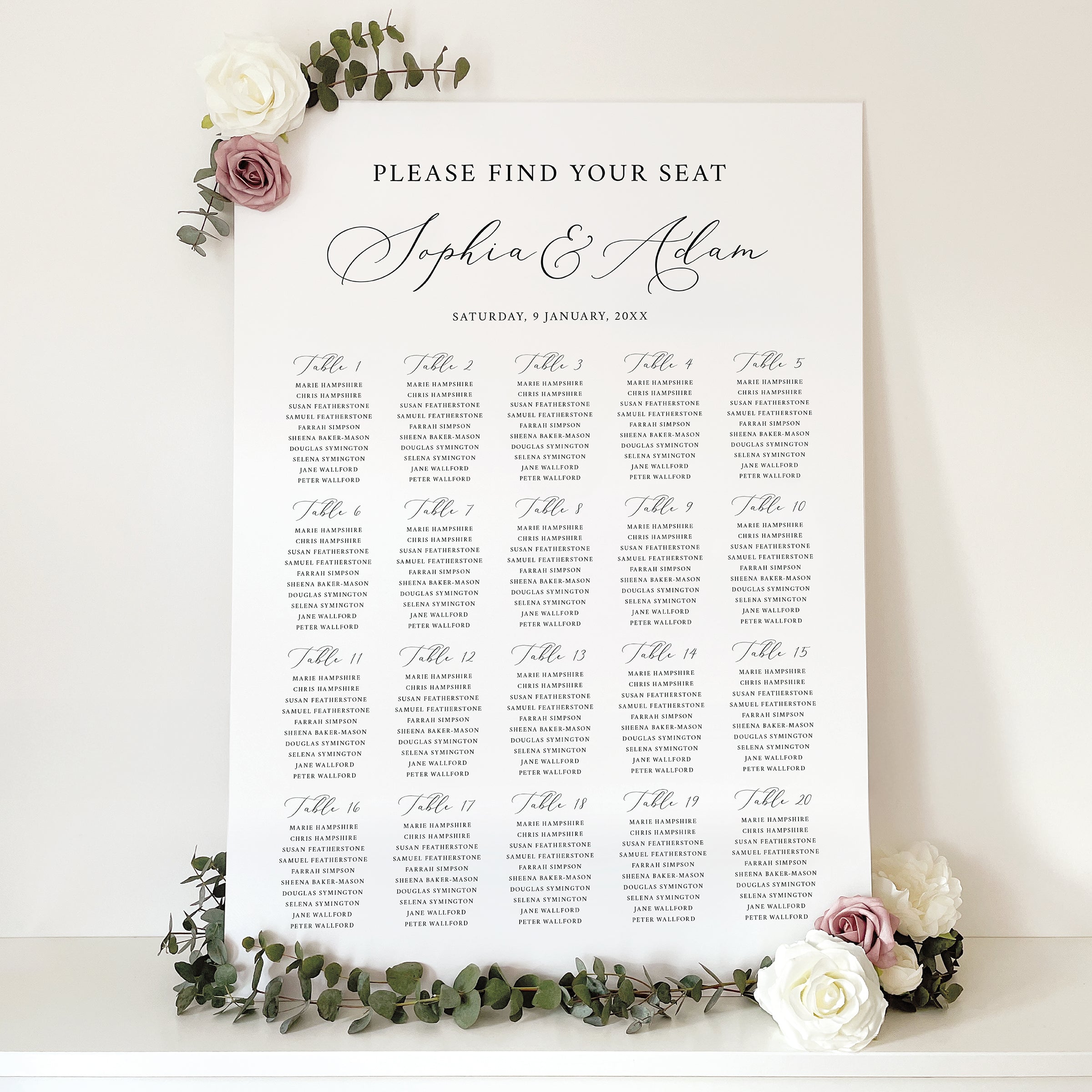 Whimsical Script Wedding Seating Chart
