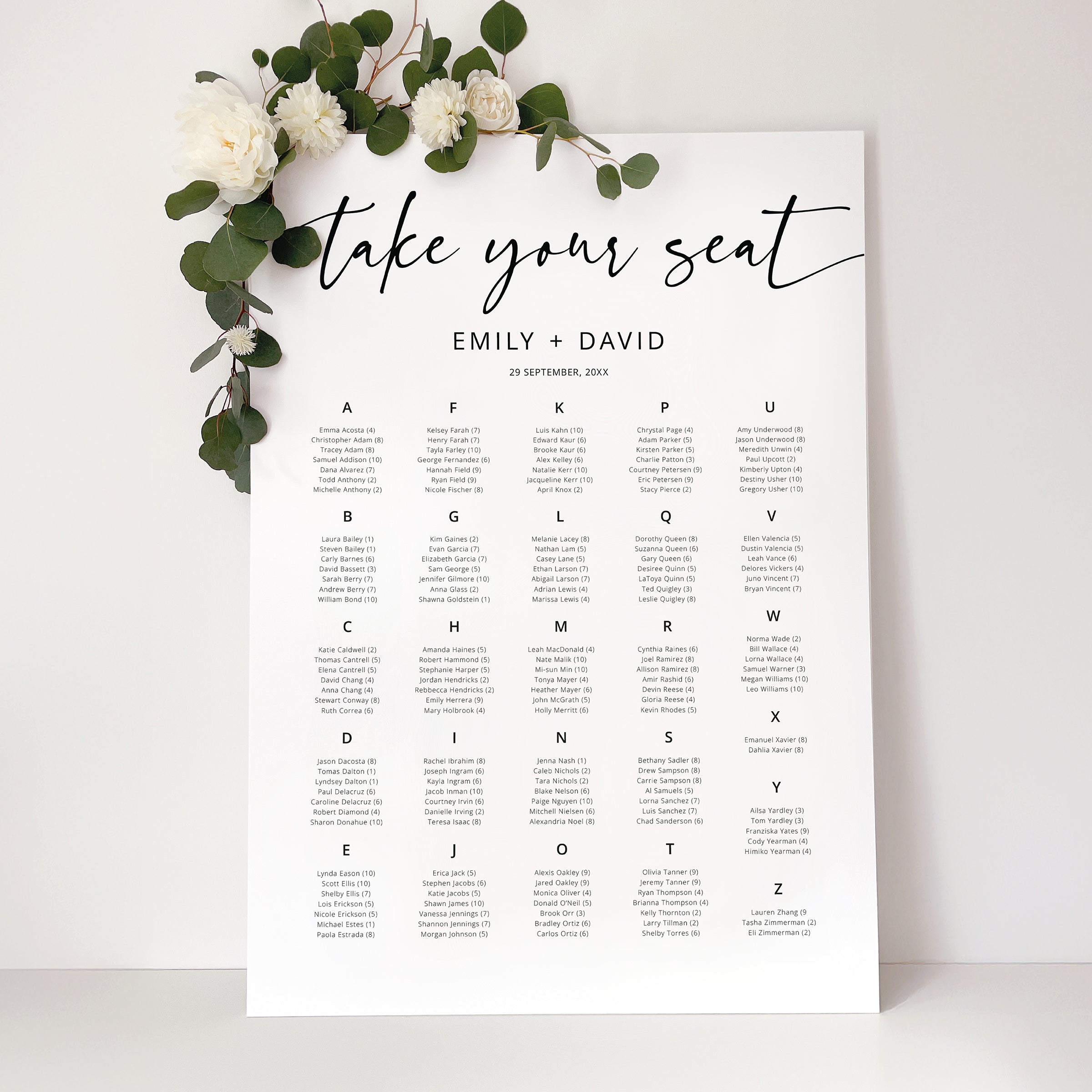 Contemporary Script Wedding Seating Chart