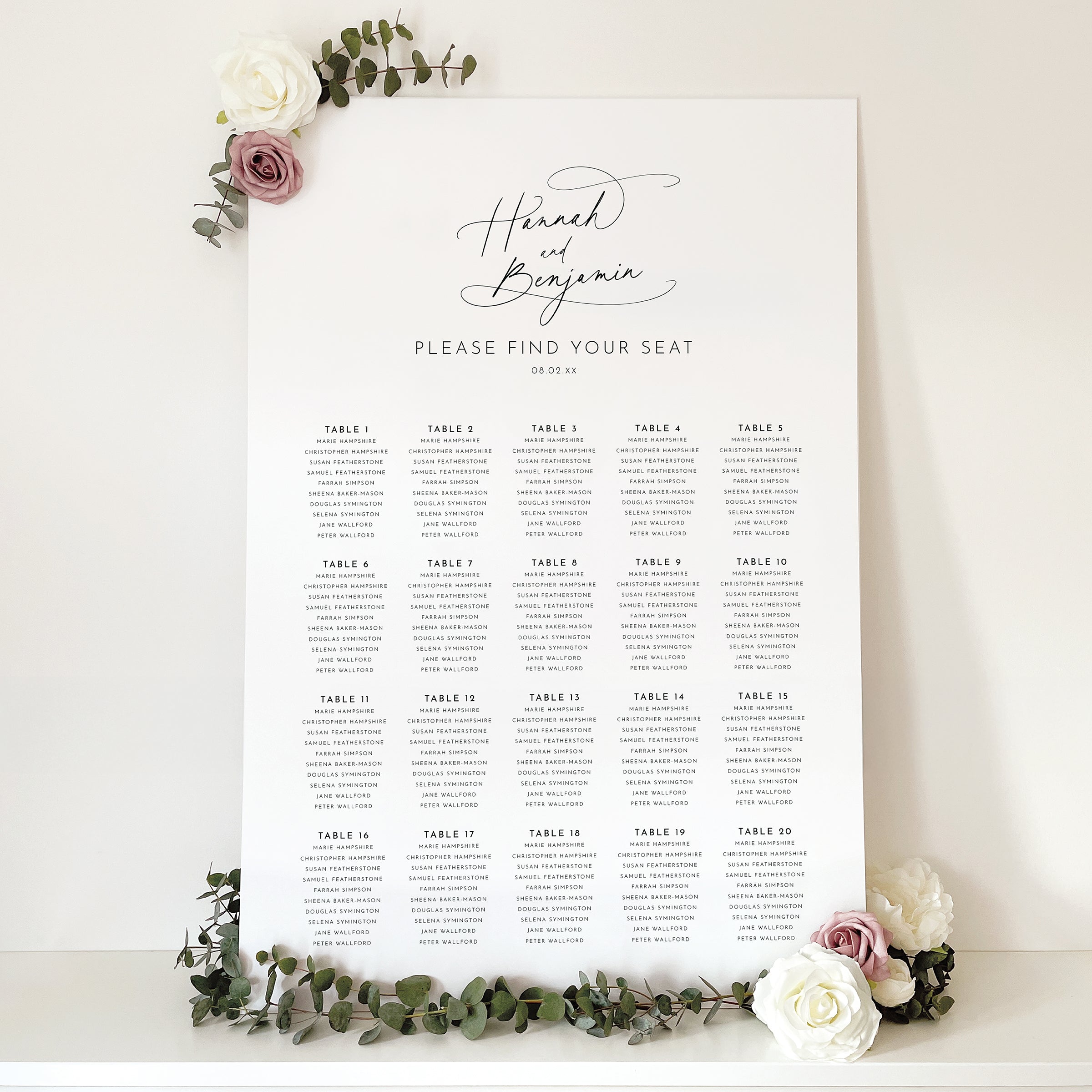 Romantic Script Wedding Seating Chart