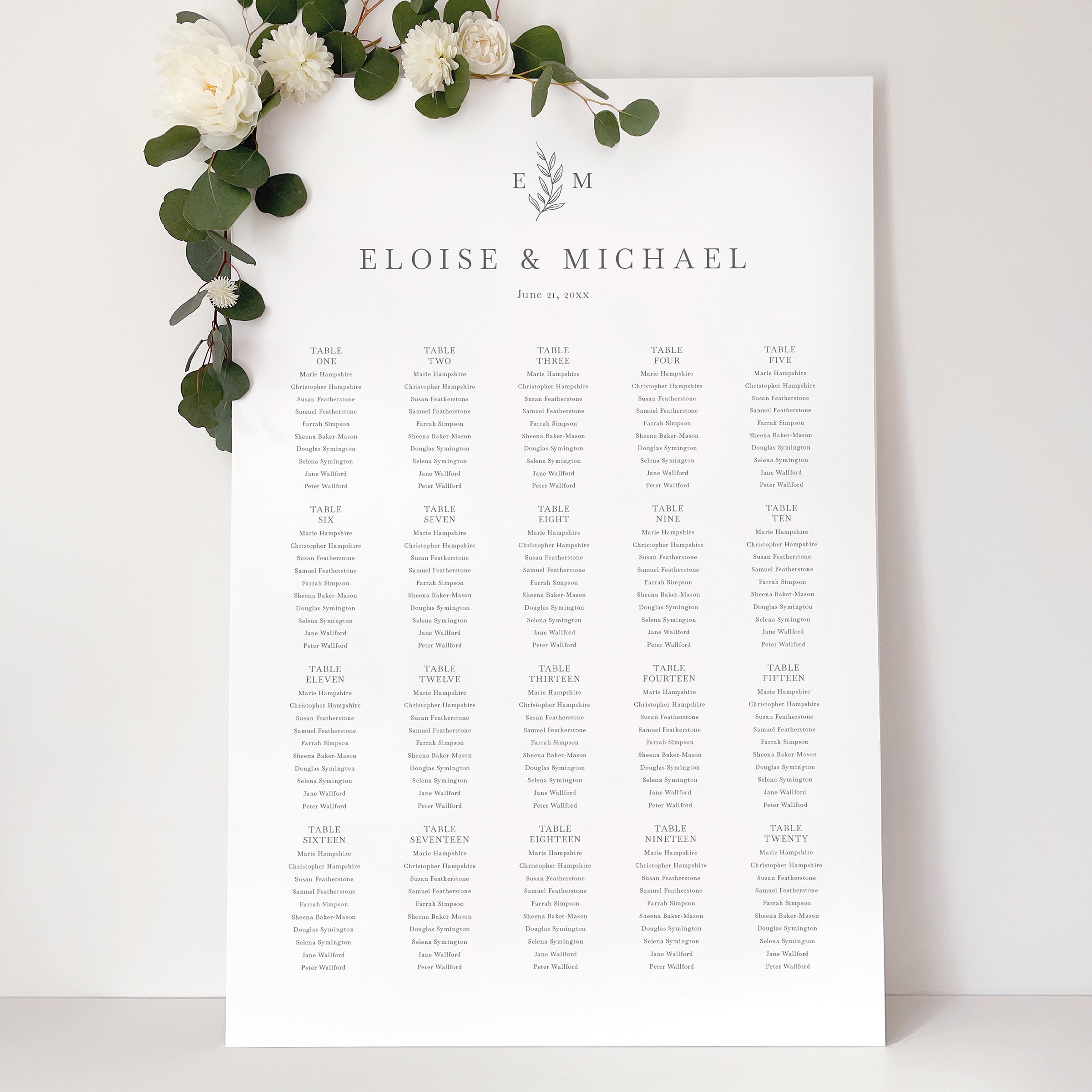 Botanic Monogram Wedding Seating Chart